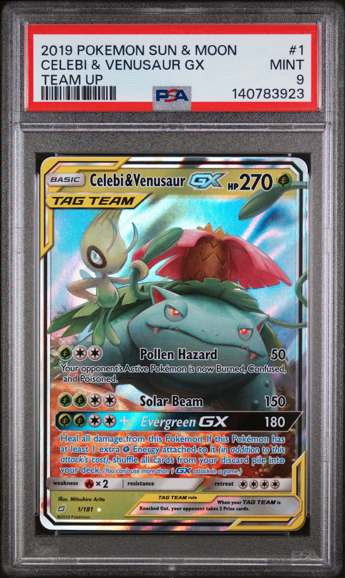 2019 Pokemon Sun & Moon Team Up 1 Celebi & Venusaur Gx PSA 9
