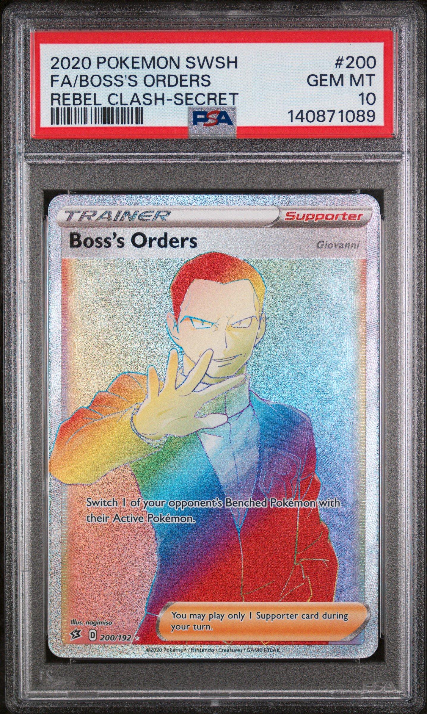 2020 Pokemon Sword & Shield Rebel Clash 200 Full Art/boss's Orders Secret PSA 10