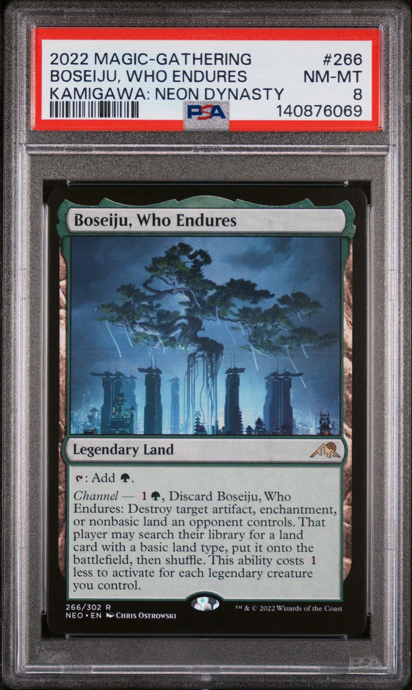 2022 Magic The Gathering Kamigawa: Neon Dynasty 266 Boseiju, Who Endures PSA 8