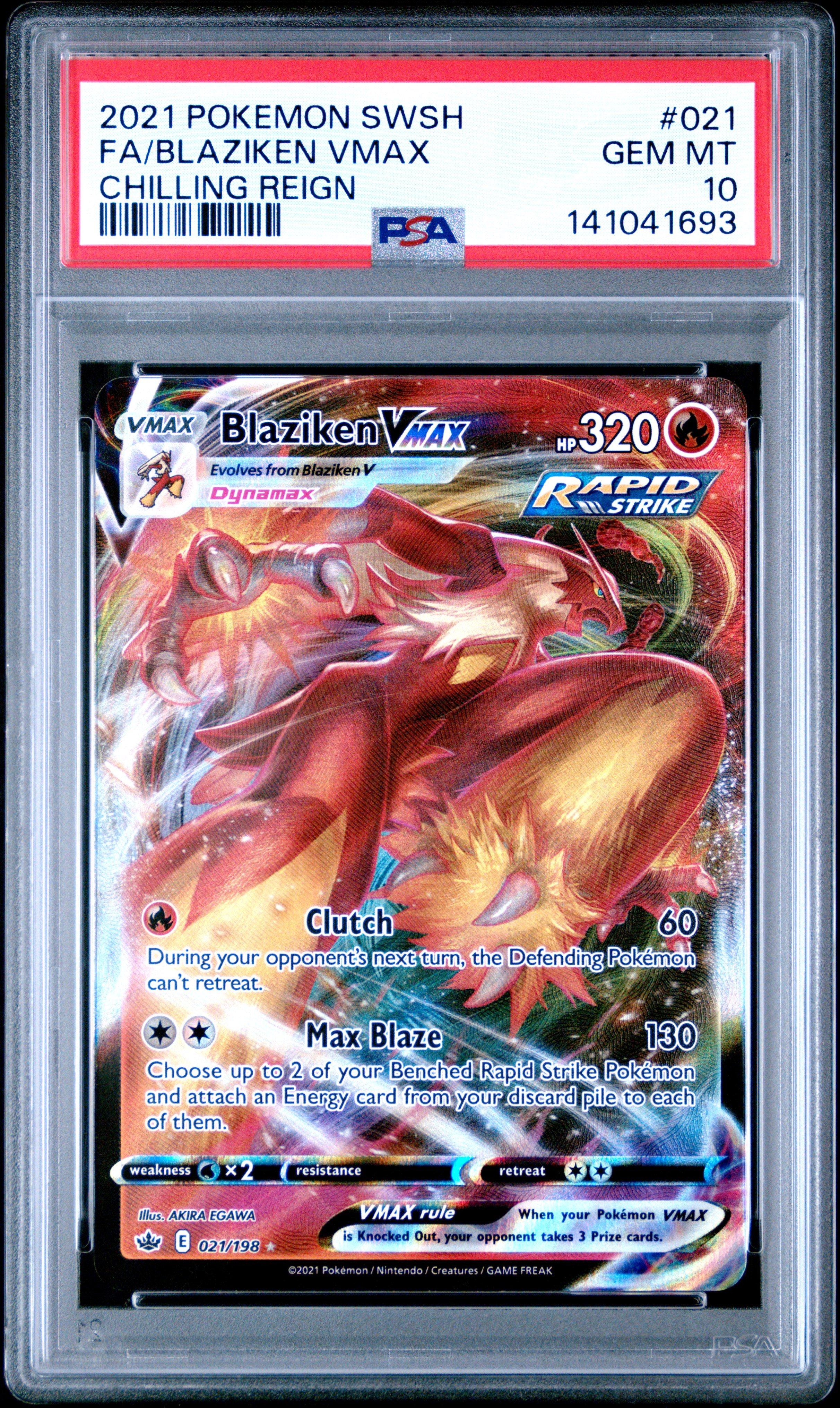 2021 Pokemon Sword & Shield Chilling Reign 021 Full Art/blaziken Vmax PSA 10