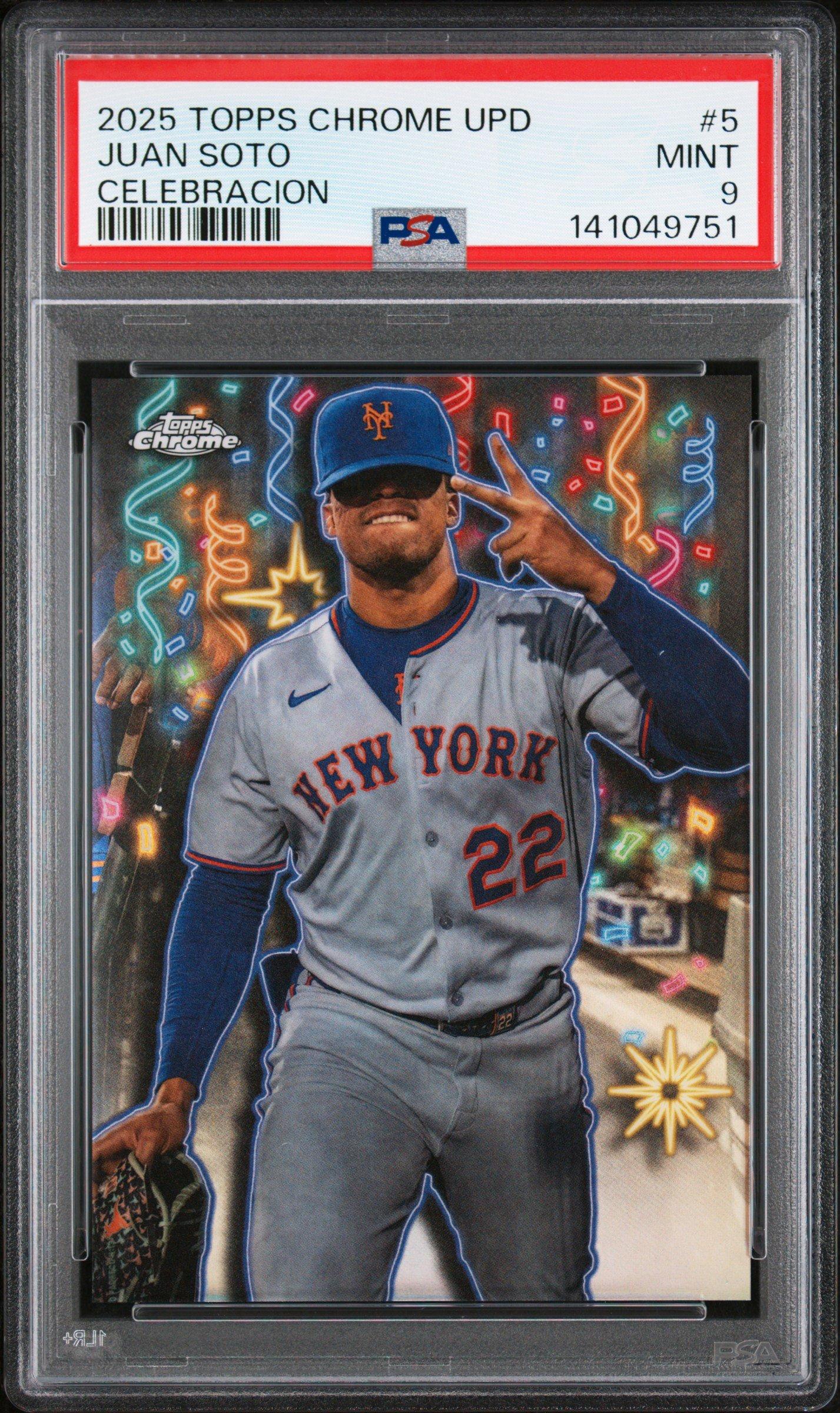 2025 Topps Chrome Update Celebracion 5 Juan Soto PSA 9 Graded Card 