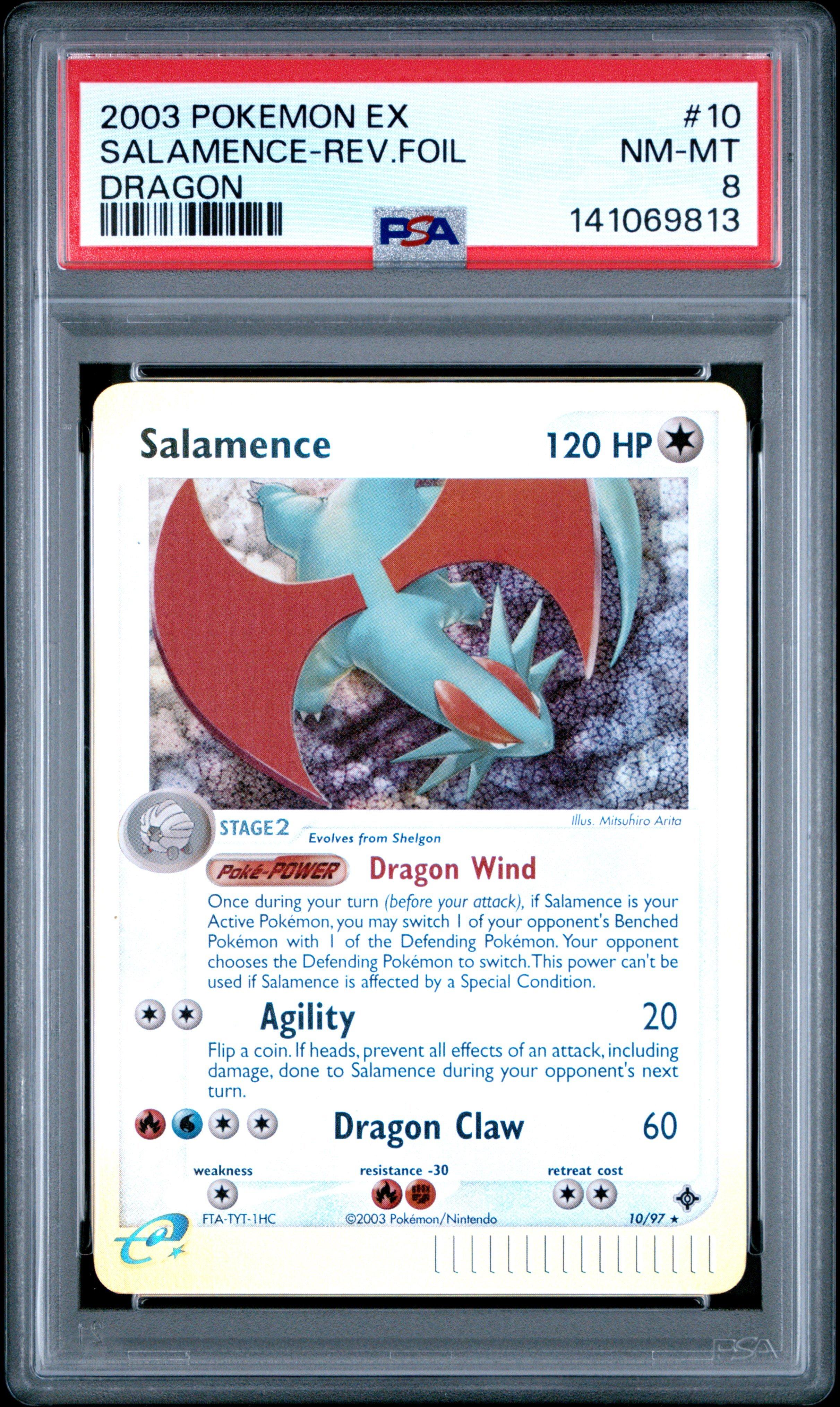 2003 Pokemon Ex Dragon 10 Salamence-reverse Foil PSA 8 Graded Card