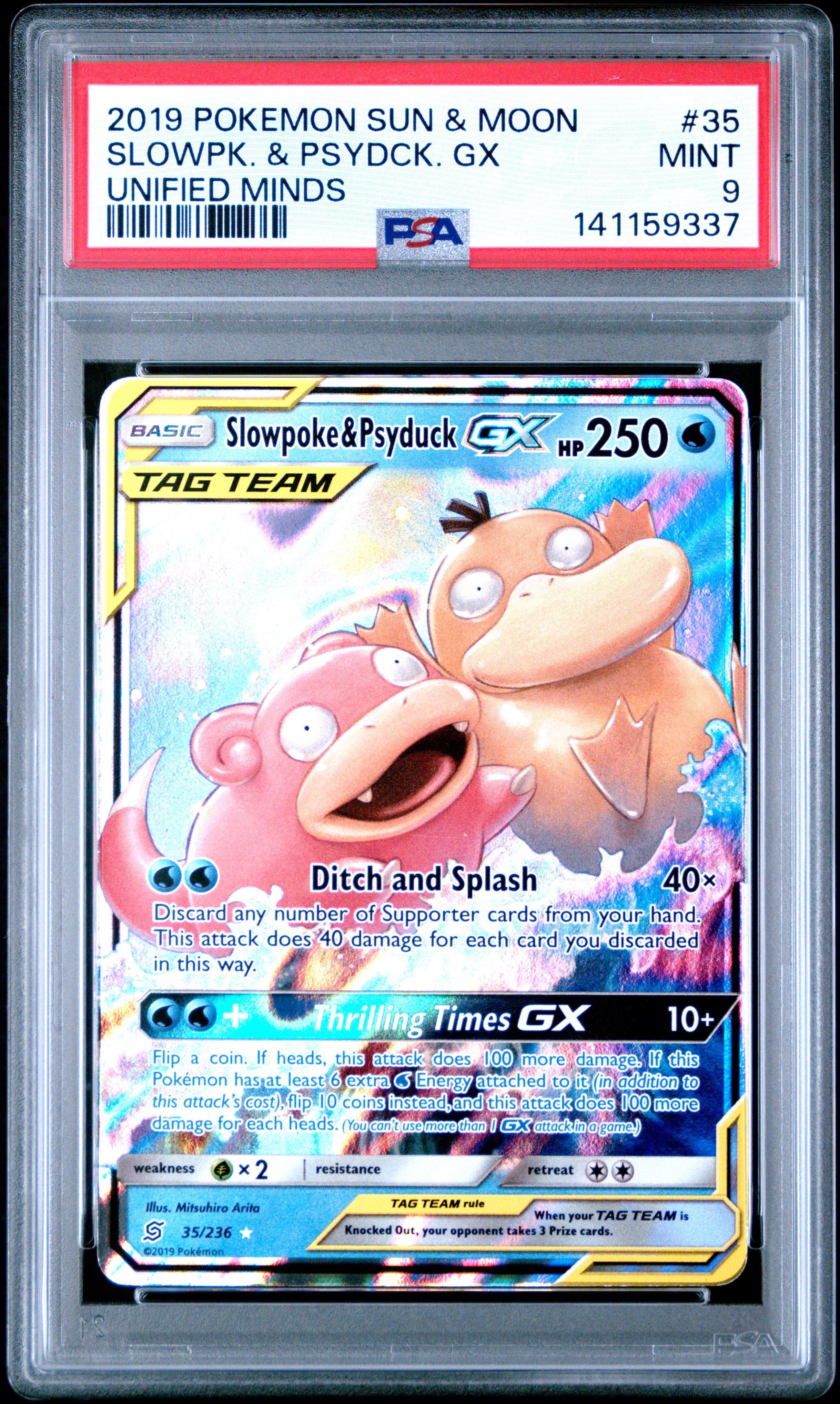 2019 Pokemon Sun & Moon Unified Minds 35 Slowpoke & Psyduck Gx PSA