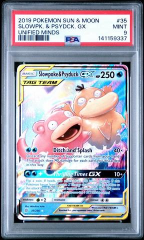 2019 Pokemon Sun & Moon Unified Minds 35 Slowpoke & Psyduck Gx PSA