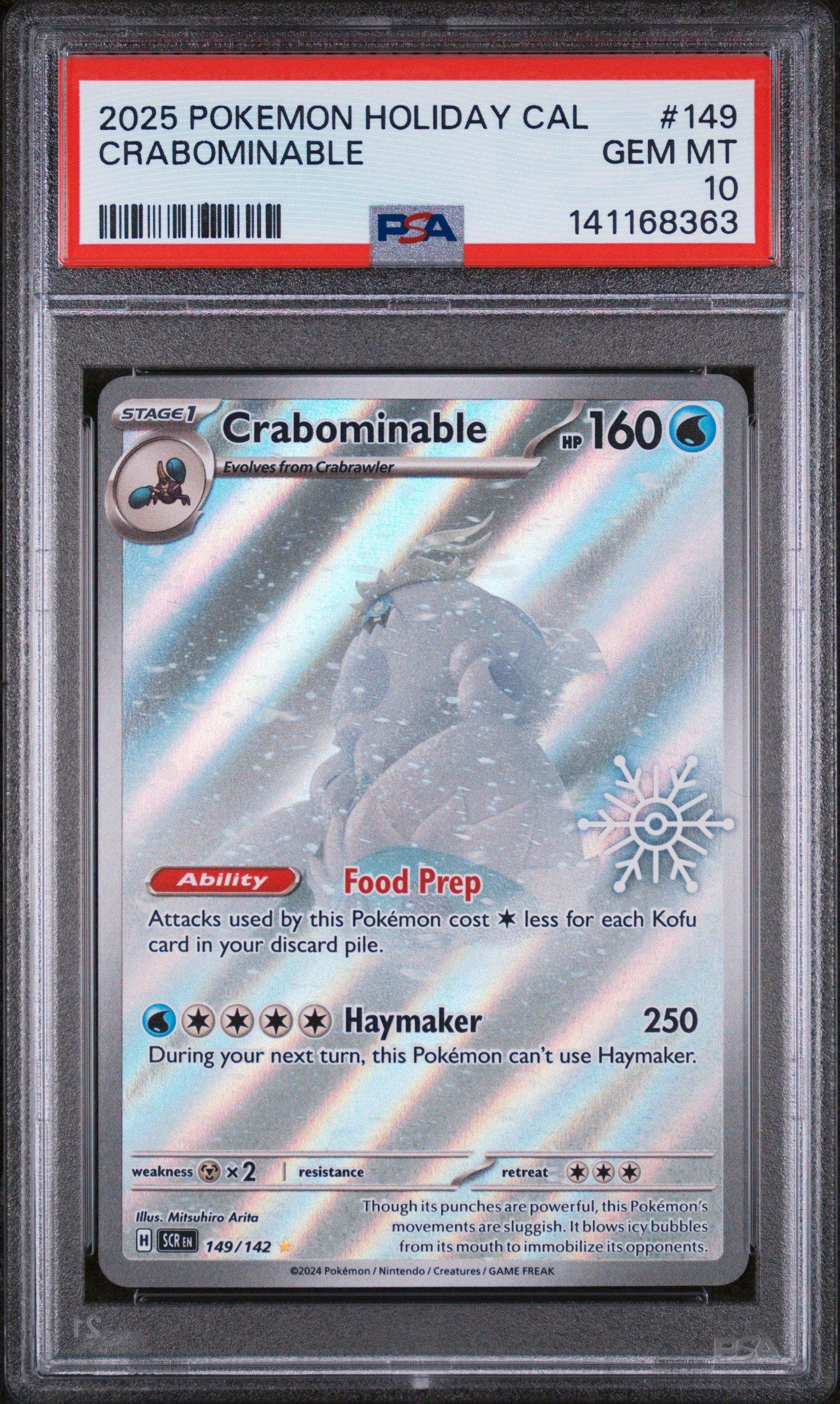 2025 Pokemon Holiday Calendar 149 Crabominable PSA 10 Graded Card