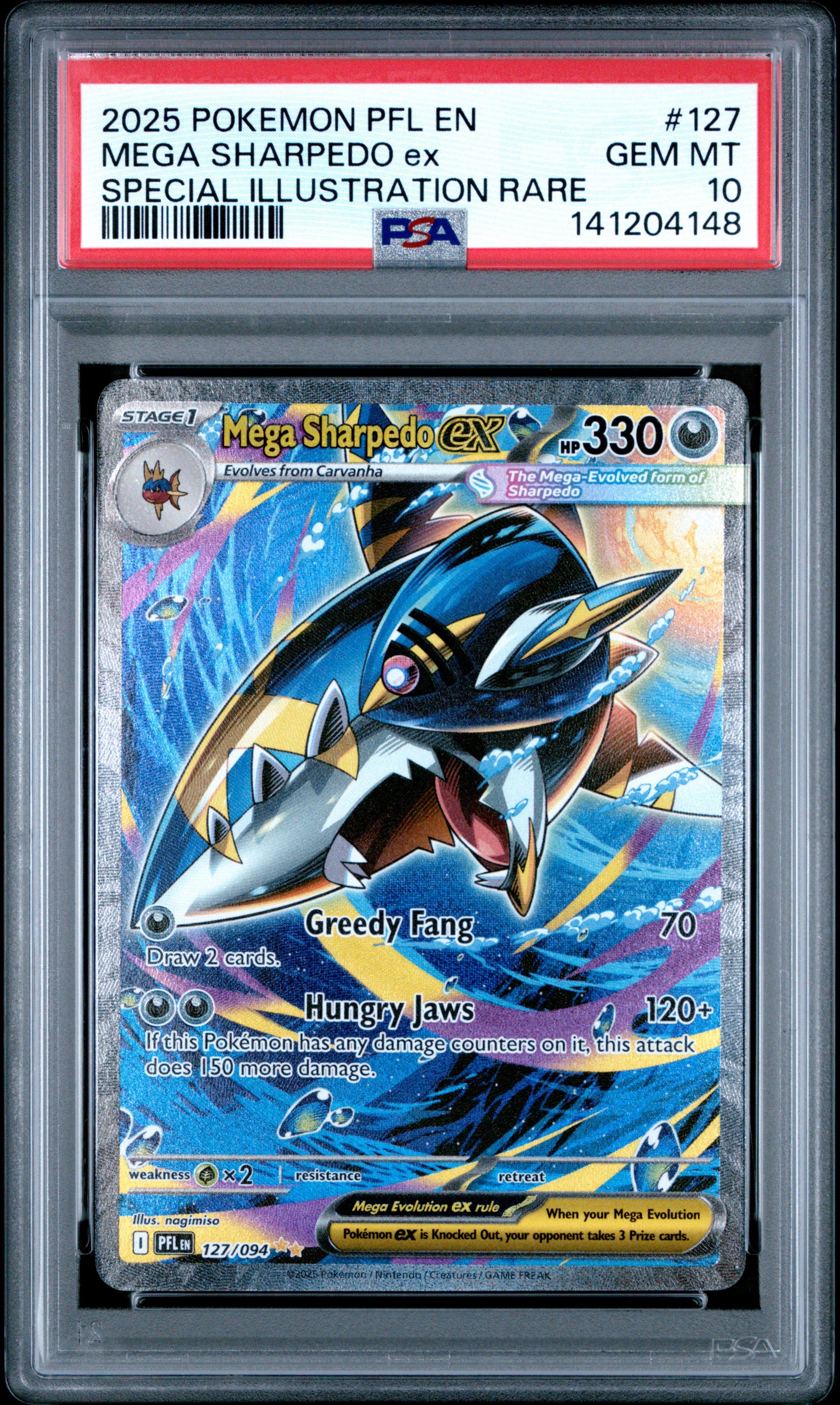 2025 Pokemon Pfl En-phantasmal Flames 127 Mega Sharpedo Ex Special Illustration Rare PSA