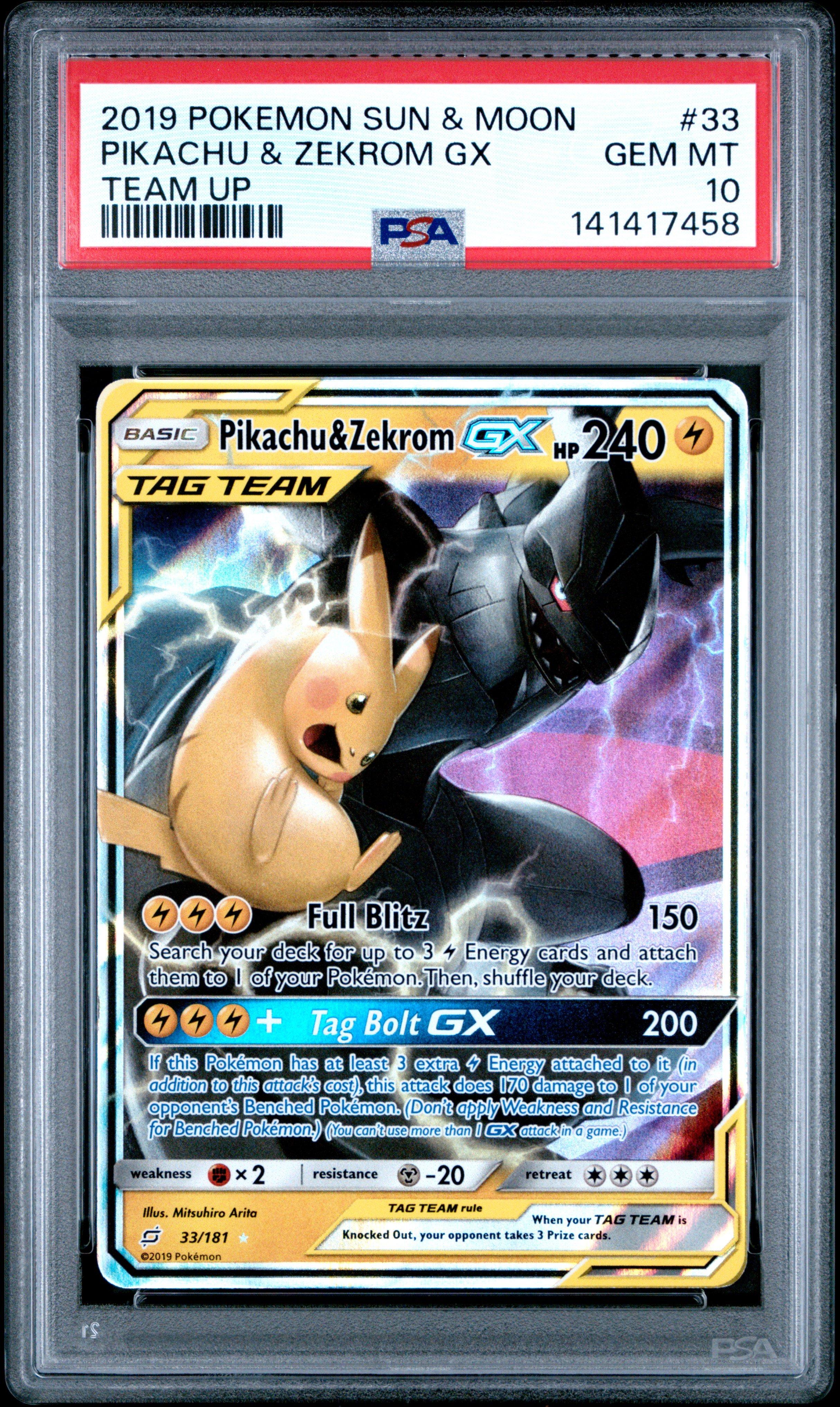 2019 Pokemon Sun & Moon Team Up 33 Pikachu & Zekrom Gx PSA 10
