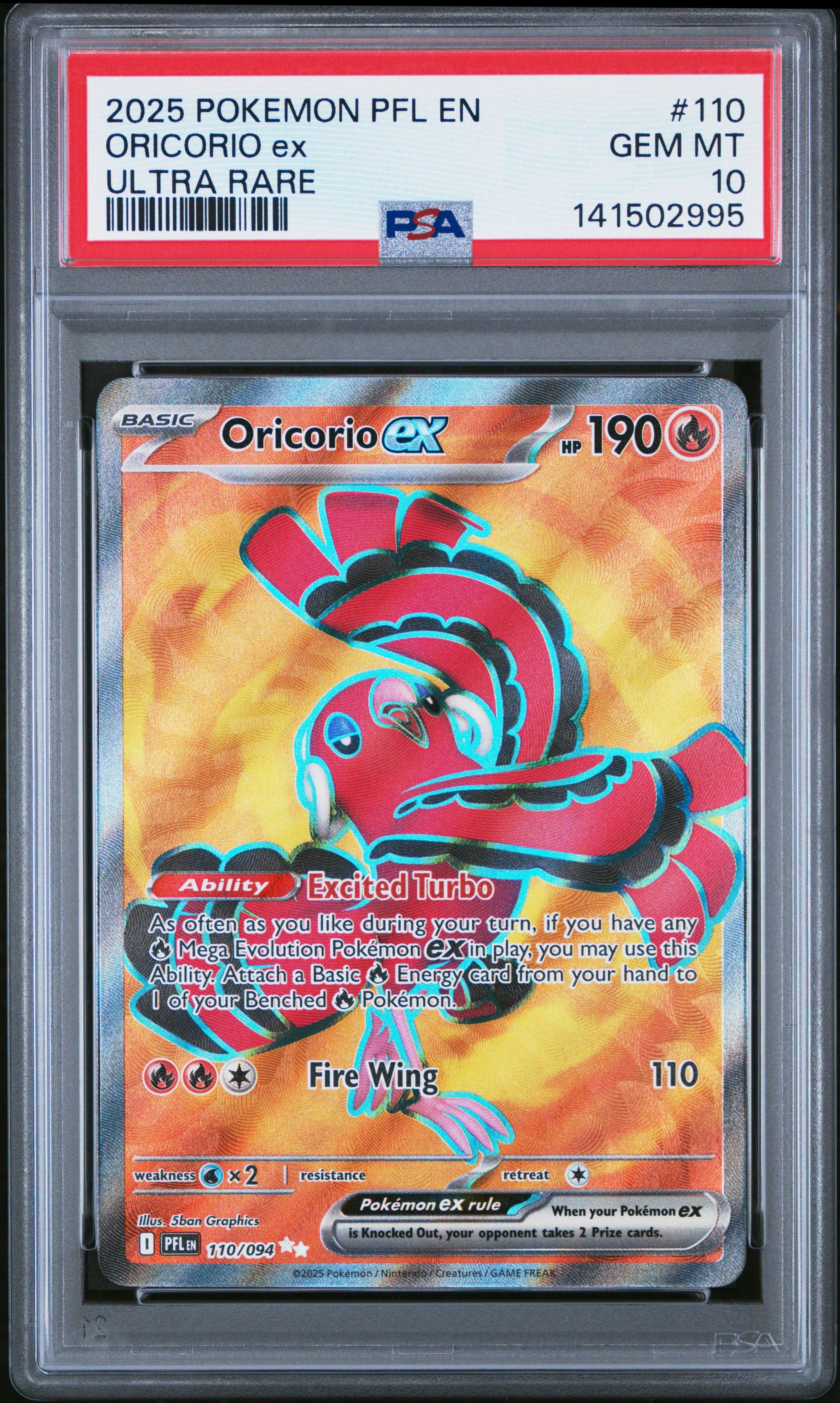 2025 Pokemon Pfl En-phantasmal Flames 110 Oricorio Ex Ultra Rare PSA 10