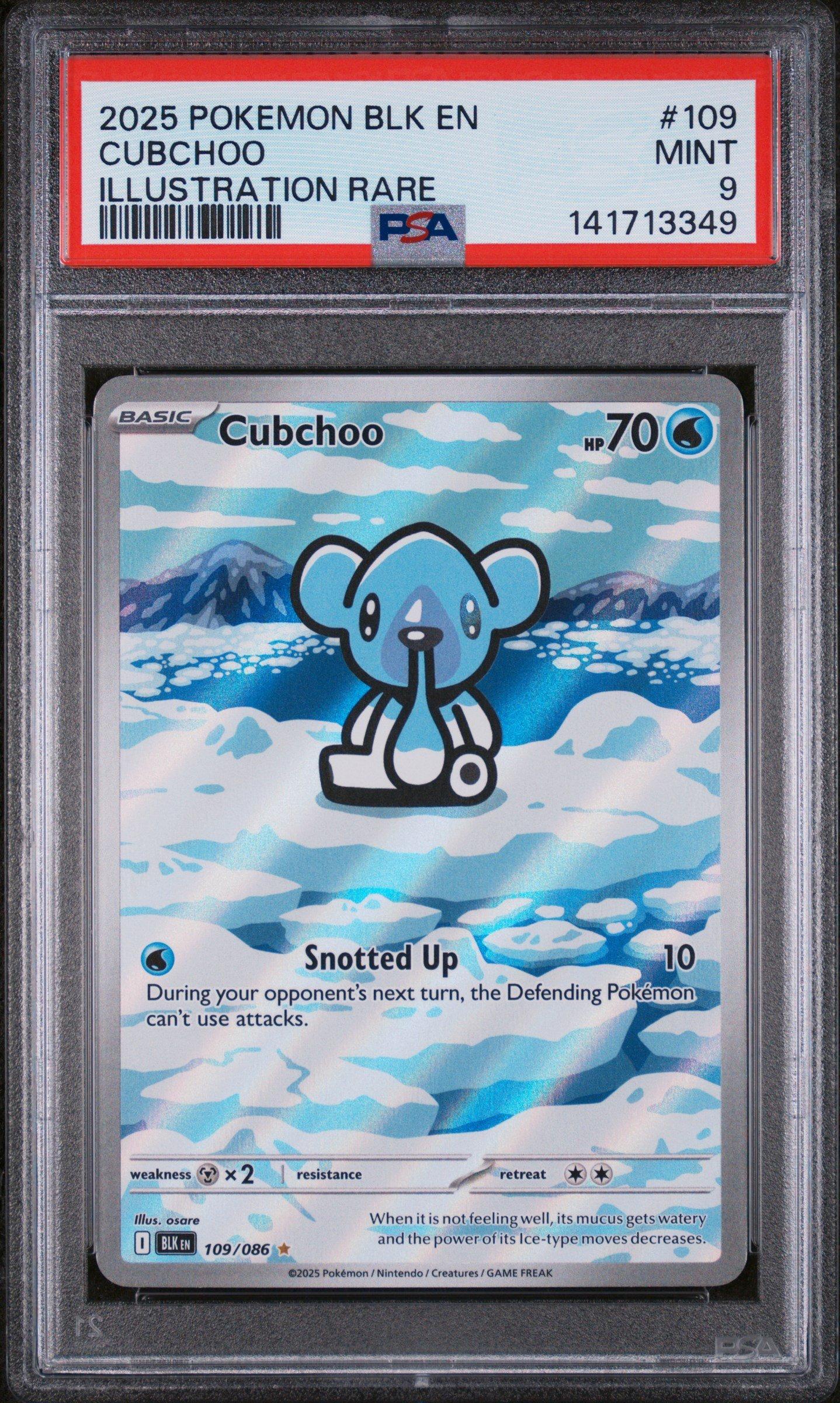 2025 Pokemon Blk En-black Bolt 109 Cubchoo Illustration Rare PSA 9