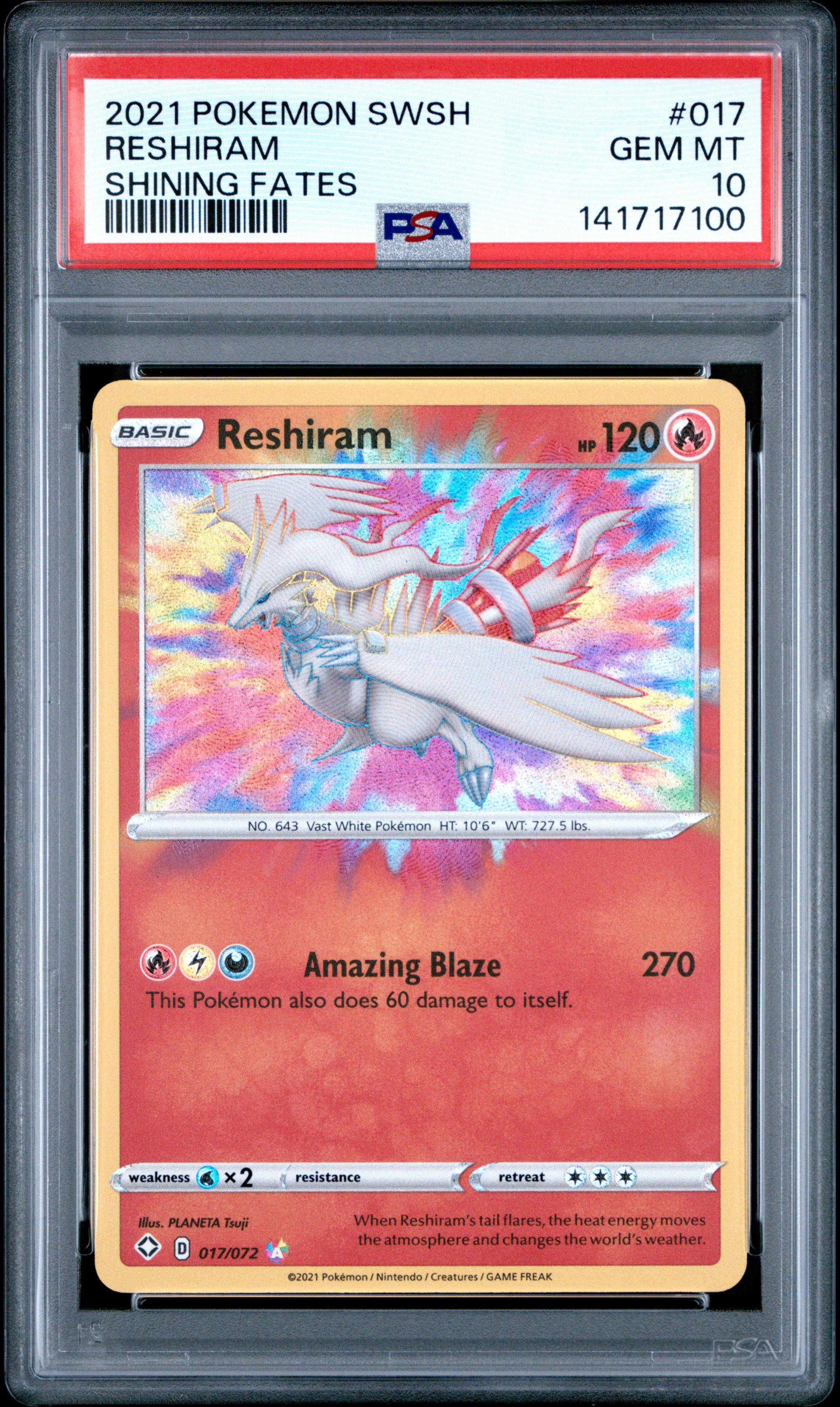 2021 Pokemon Sword & Shield Shining Fates 017 Reshiram PSA 10