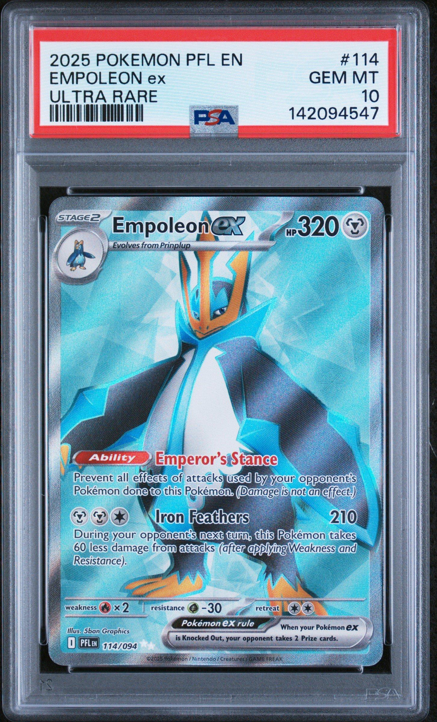 empoleon pokemon card 2025 Pokemon Pfl En-phantasmal Flames 114 Empoleon Ex Ultra Rare PSA 10