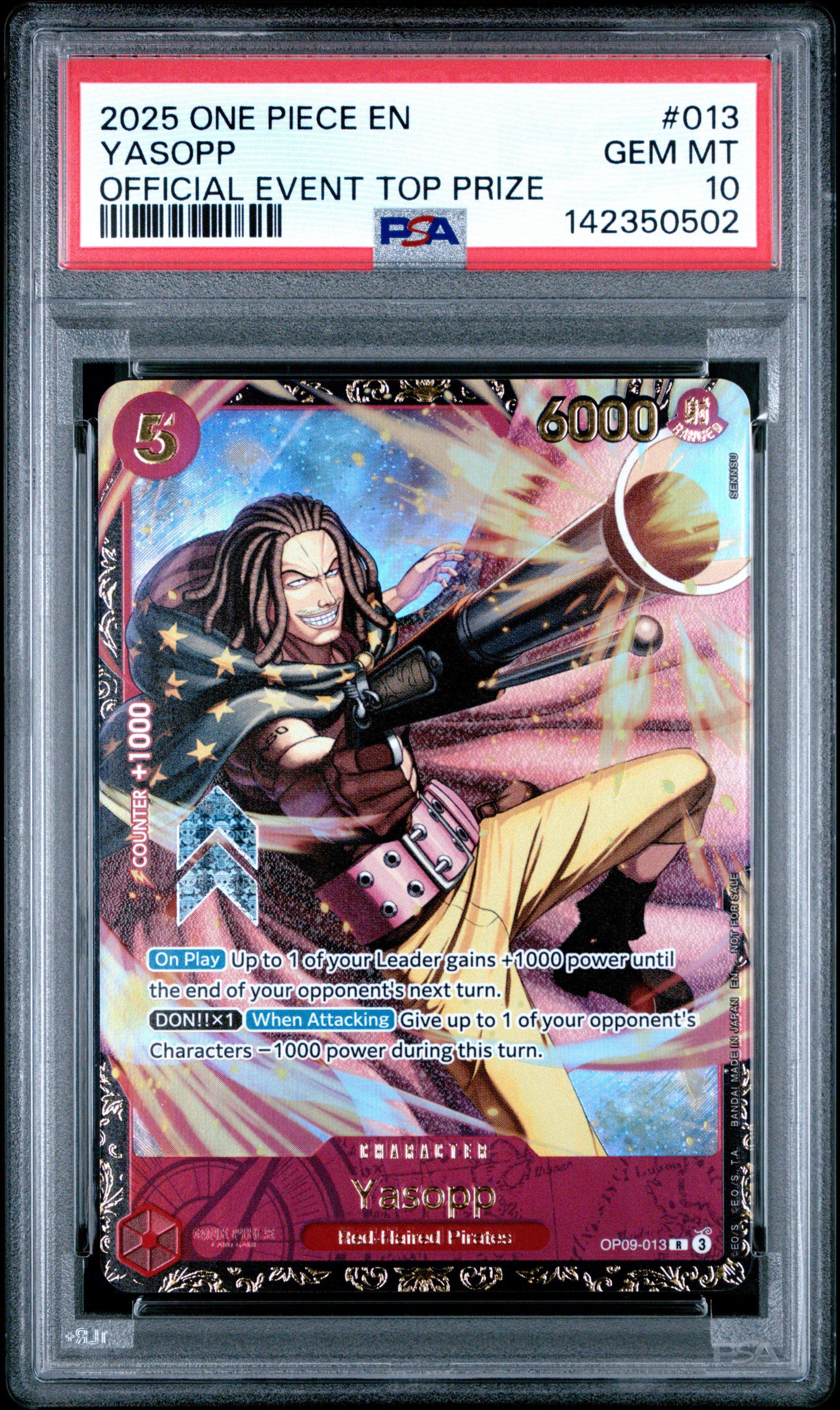 2025 One Piece Promos 013 Yasopp Official Event Top Prize PSA 10