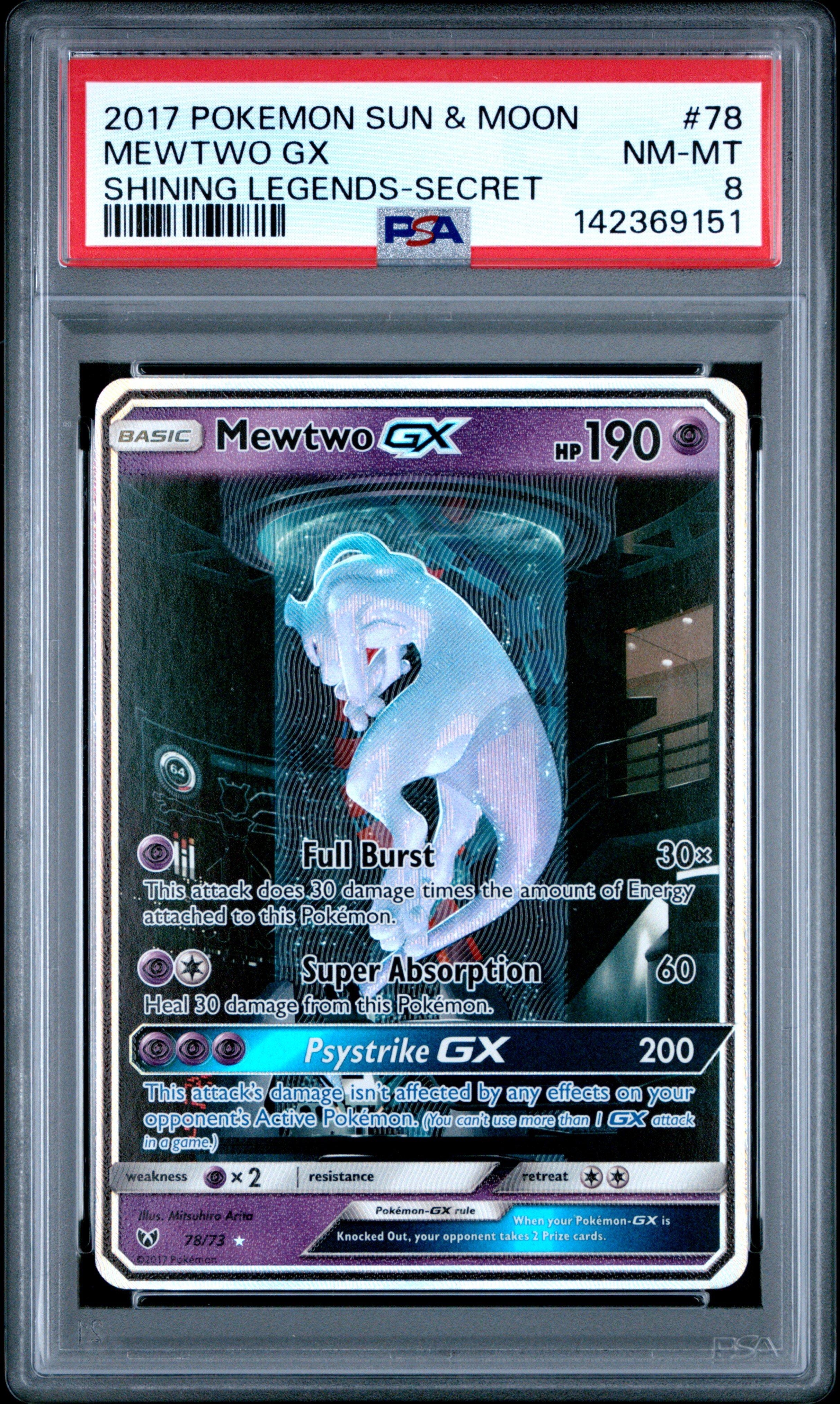 2017 Pokemon Sun & Moon Shining Legends 78 Mewtwo Gx Secret PSA 8