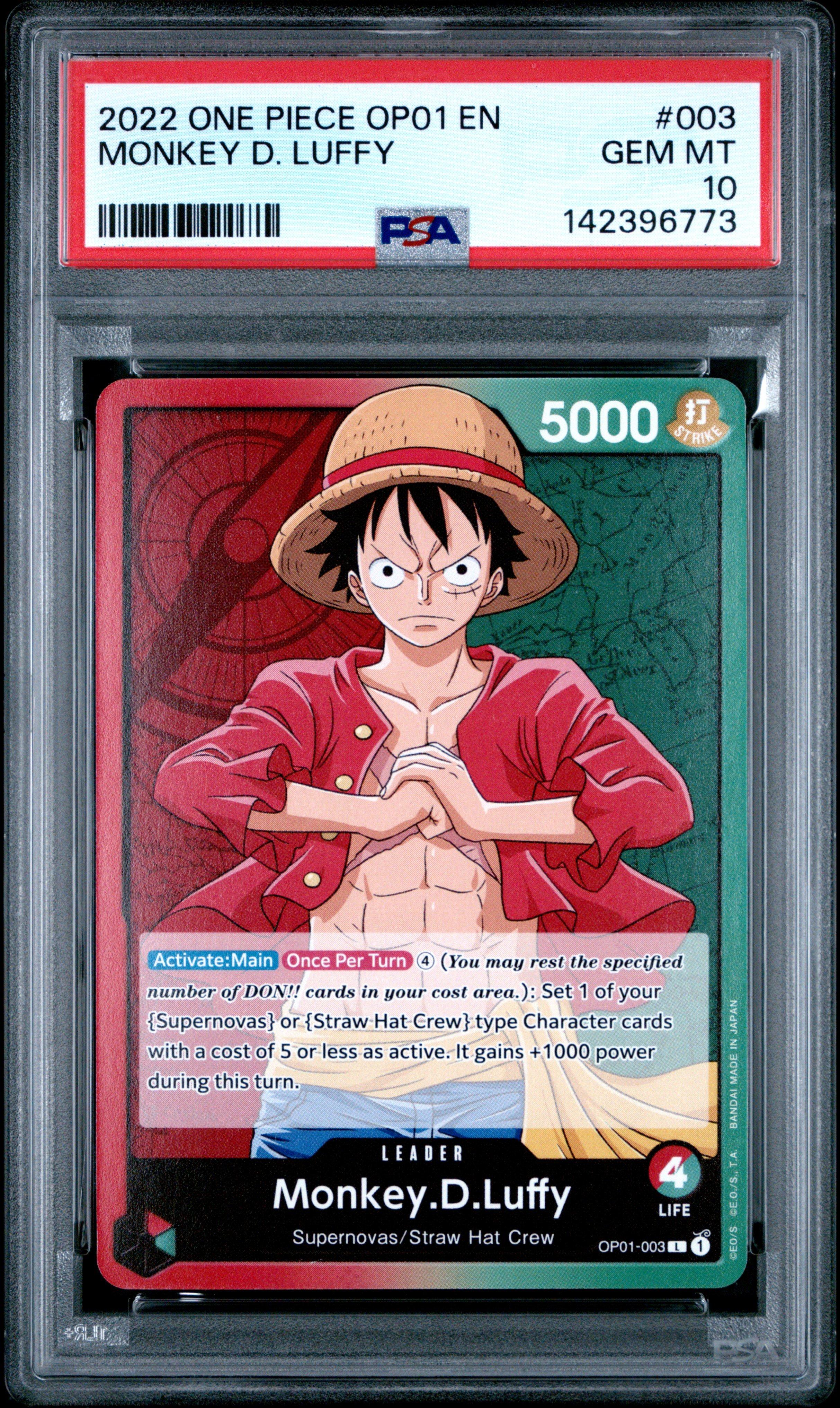 2022 One Piece Op01-romance Dawn 003 Monkey D. Luffy PSA 10 Graded