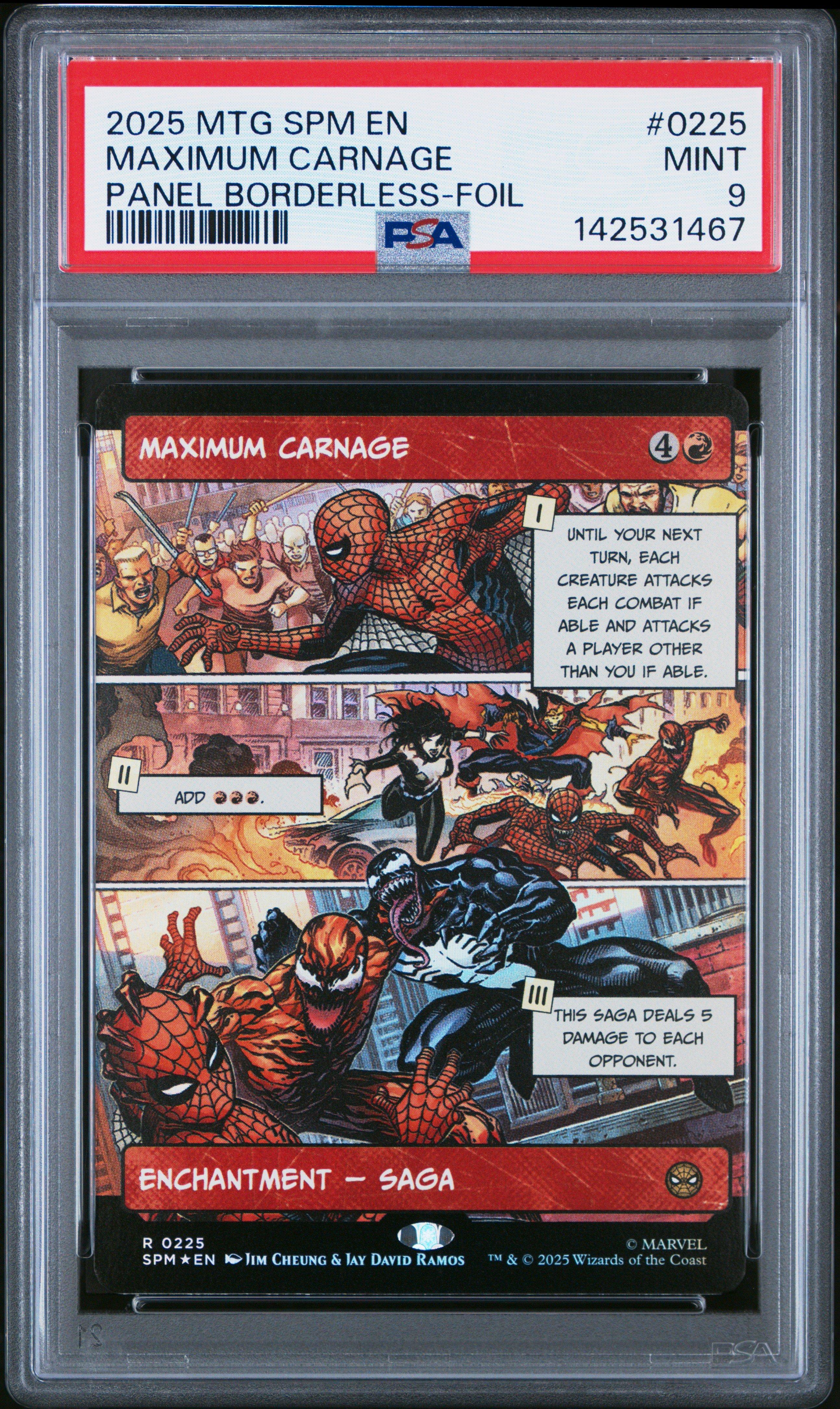 2025 Magic The Gathering Marvel's Spider-man 0225 Maximum Carnage Panel Borderless-foil PSA 9