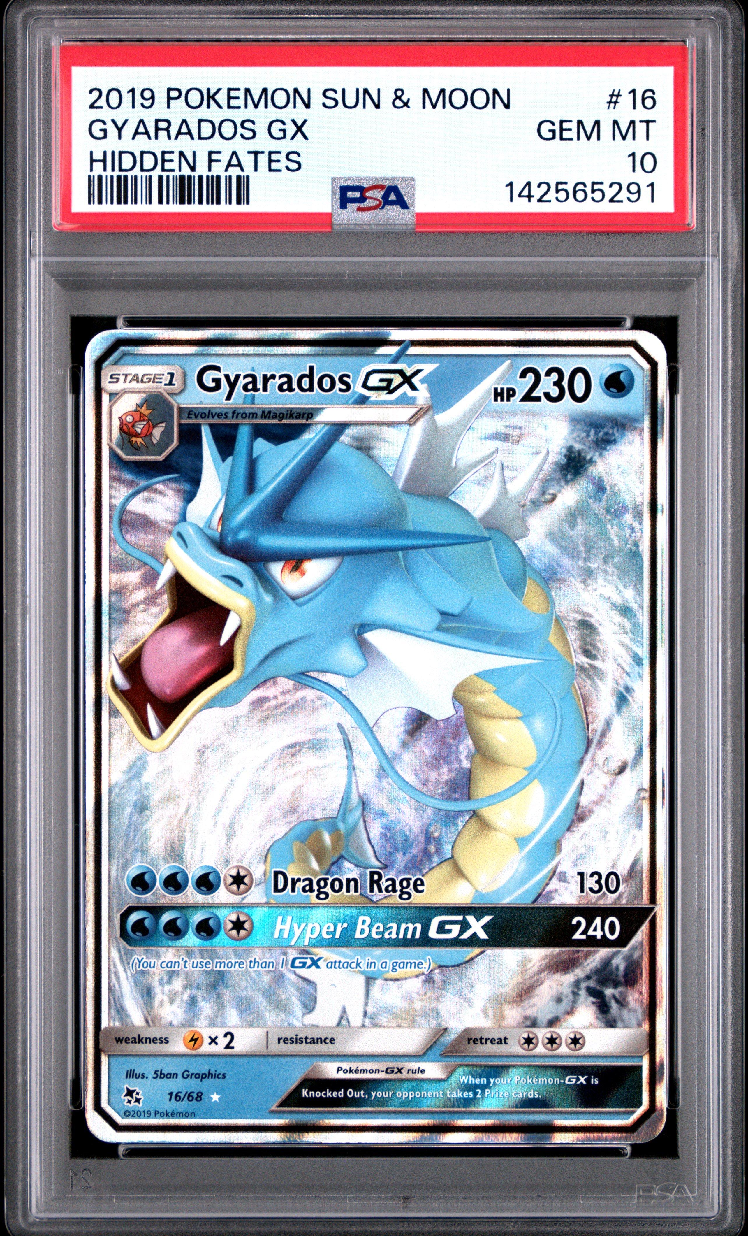 2019 Pokemon Sun & Moon Hidden Fates 16 Gyarados Gx PSA 10 Graded