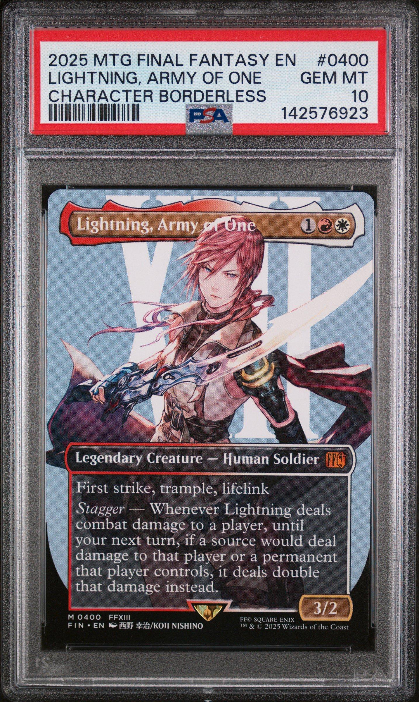 2025 Magic The Gathering Final Fantasy 0400 Lightning, Army Of One Character Borderless PSA 10