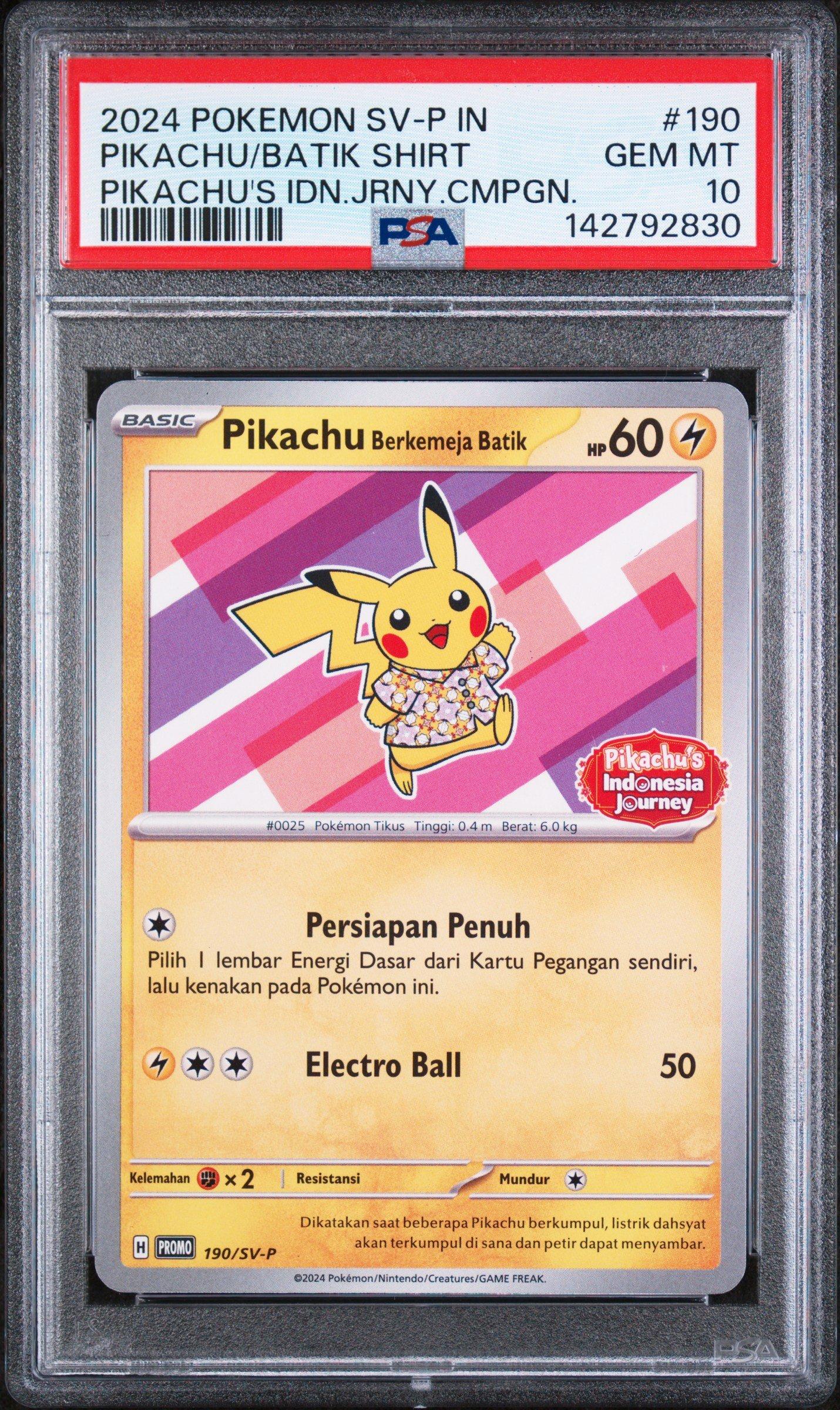 ポケモンカードゲーム PSA10 Pikachu Batik Shirt 190/SV-P 2024 Pokemon Indonesian Sv-p Promo 190 Pikachu In Batik Shirt