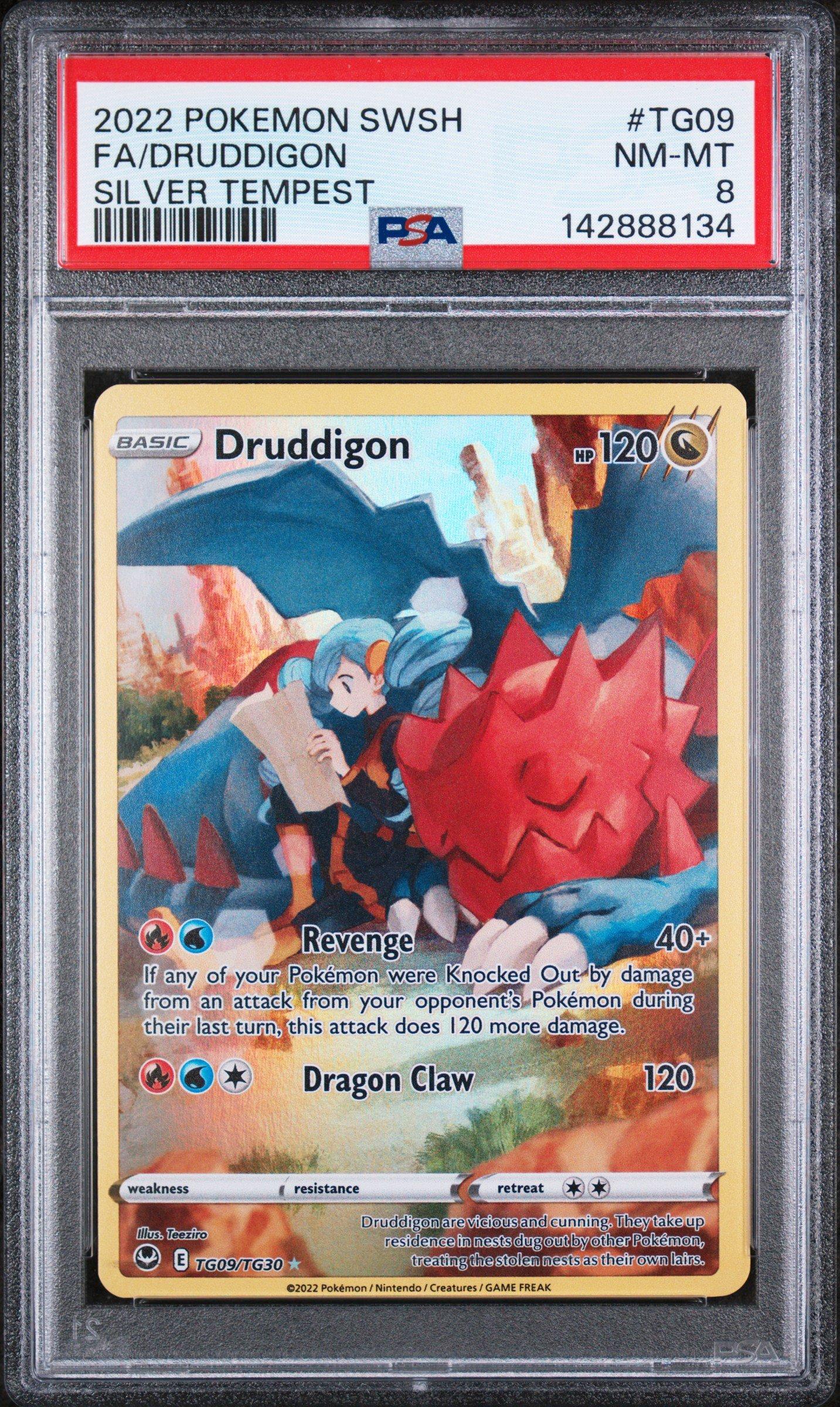 2022 Pokemon Sword & Shield Silver Tempest Tg09 Full Art/druddigon PSA 8
