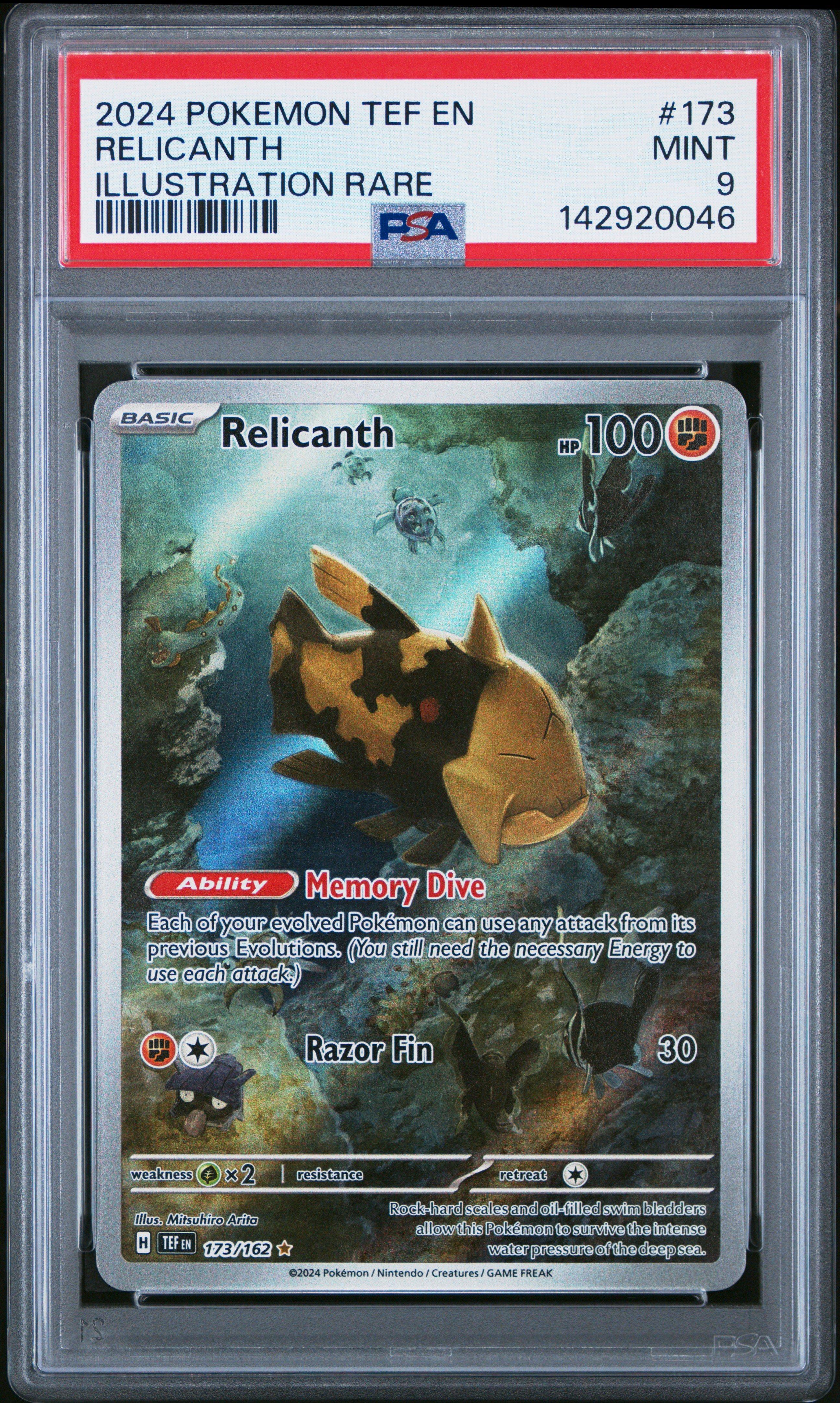 2024 Pokemon Tef En-temporal Forces 173 Relicanth Illustration Rare PSA 9