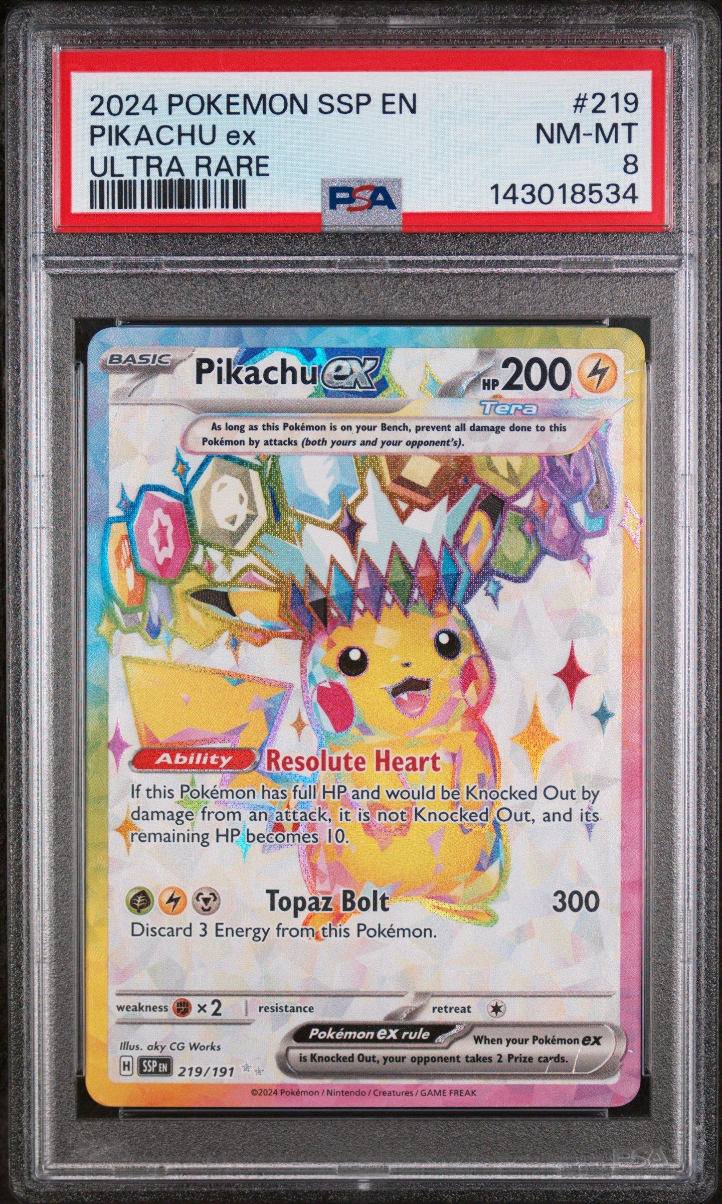 2024 Pokemon Ssp En-surging Sparks 219 Pikachu Ex Ultra Rare PSA 8