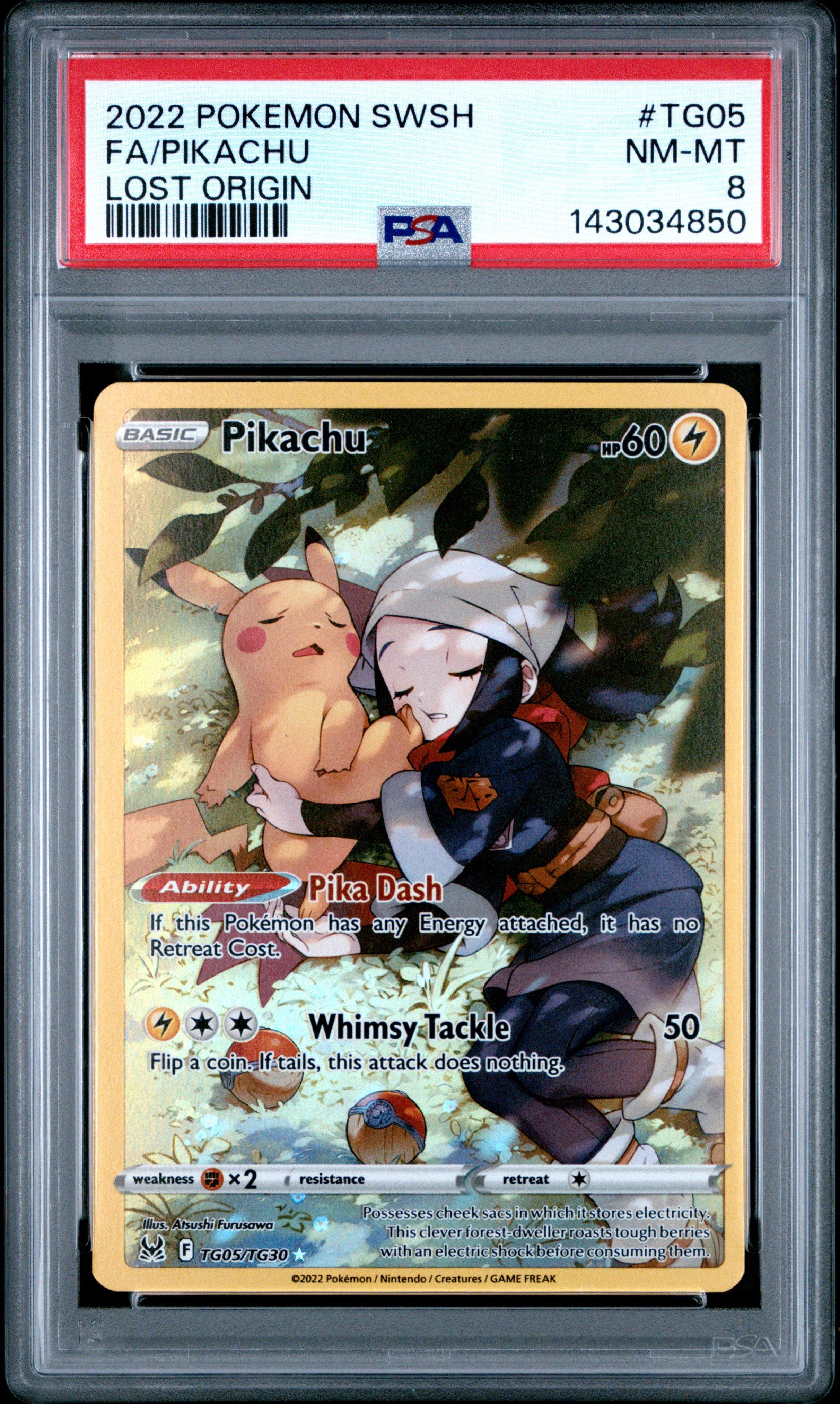 2022 Pokemon Sword & Shield Lost Origin Tg05 Full Art/pikachu PSA 8