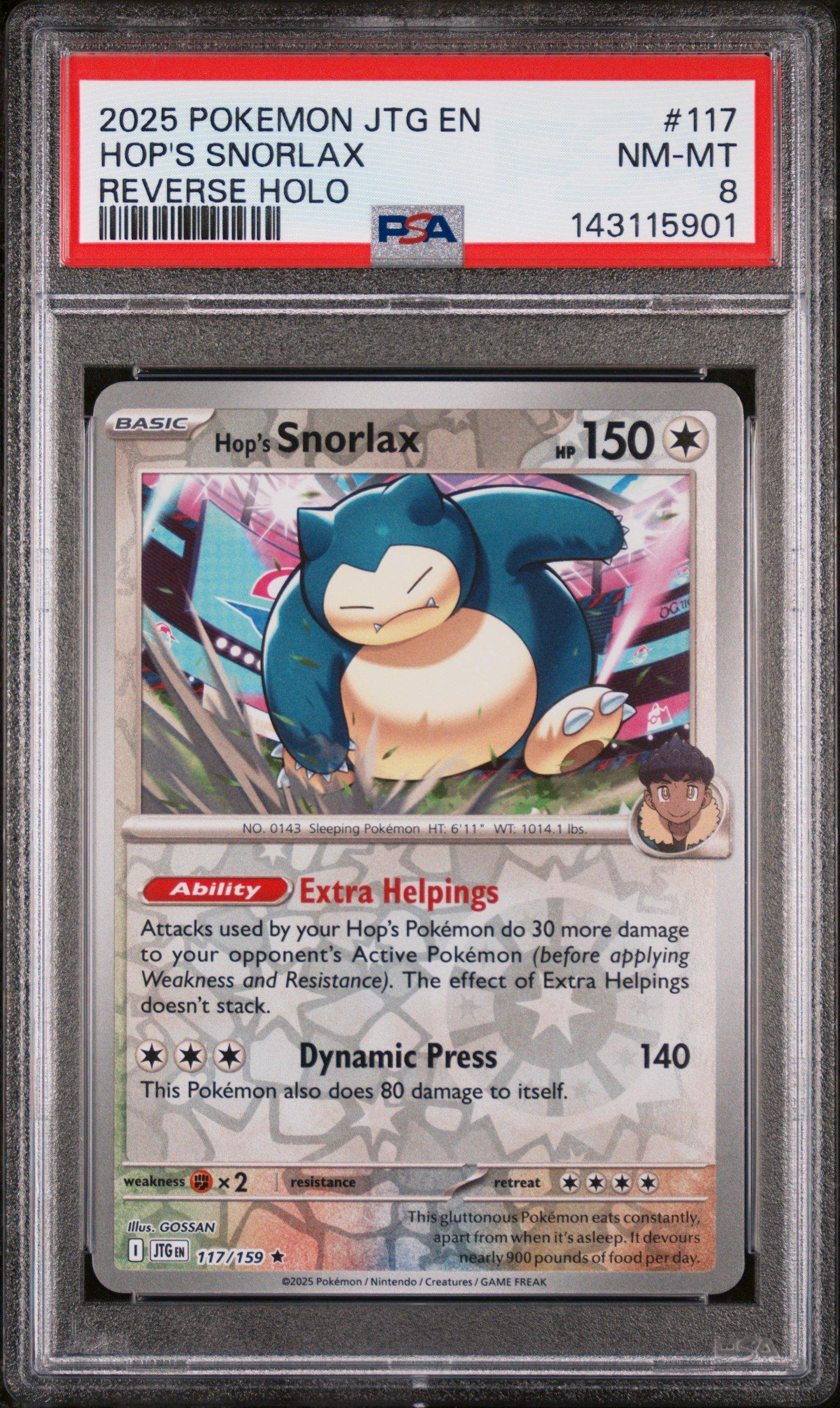 2025 Pokemon Jtg En-journey Together 117 Hop's Snorlax Reverse Holo PSA 8