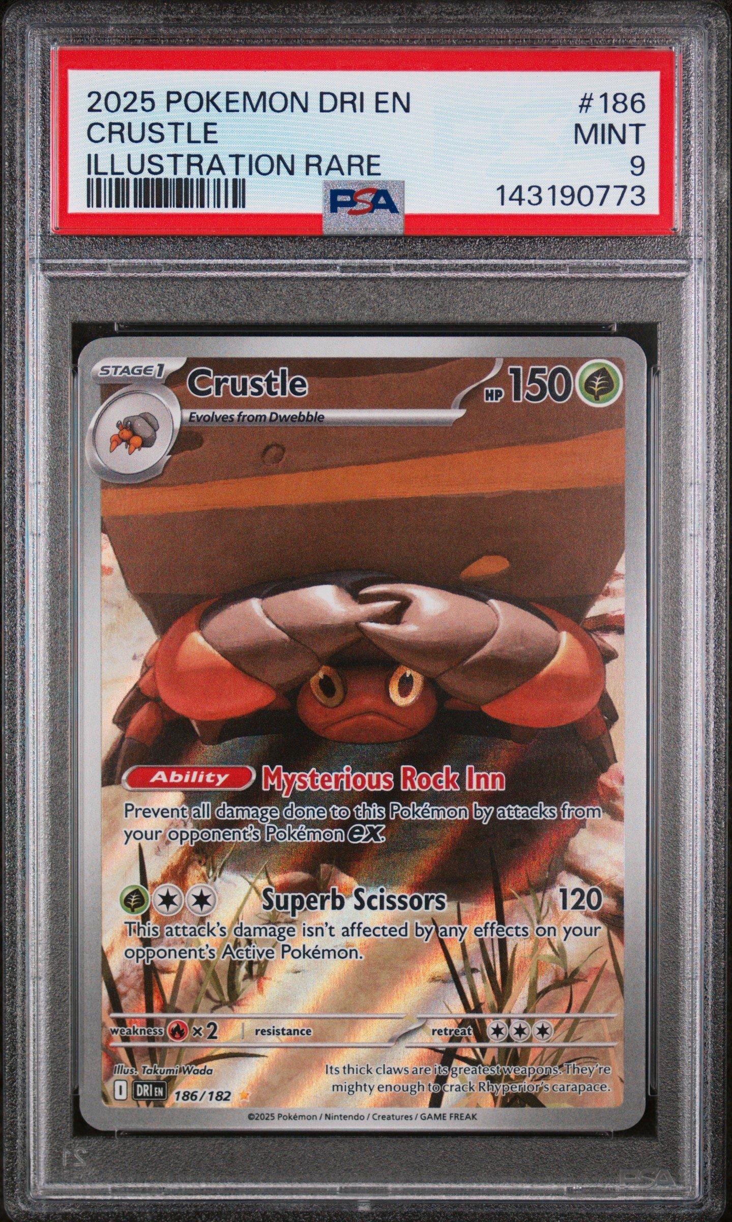 2025 Pokemon Dri En-destined Rivals 186 Crustle Illustration Rare PSA 9