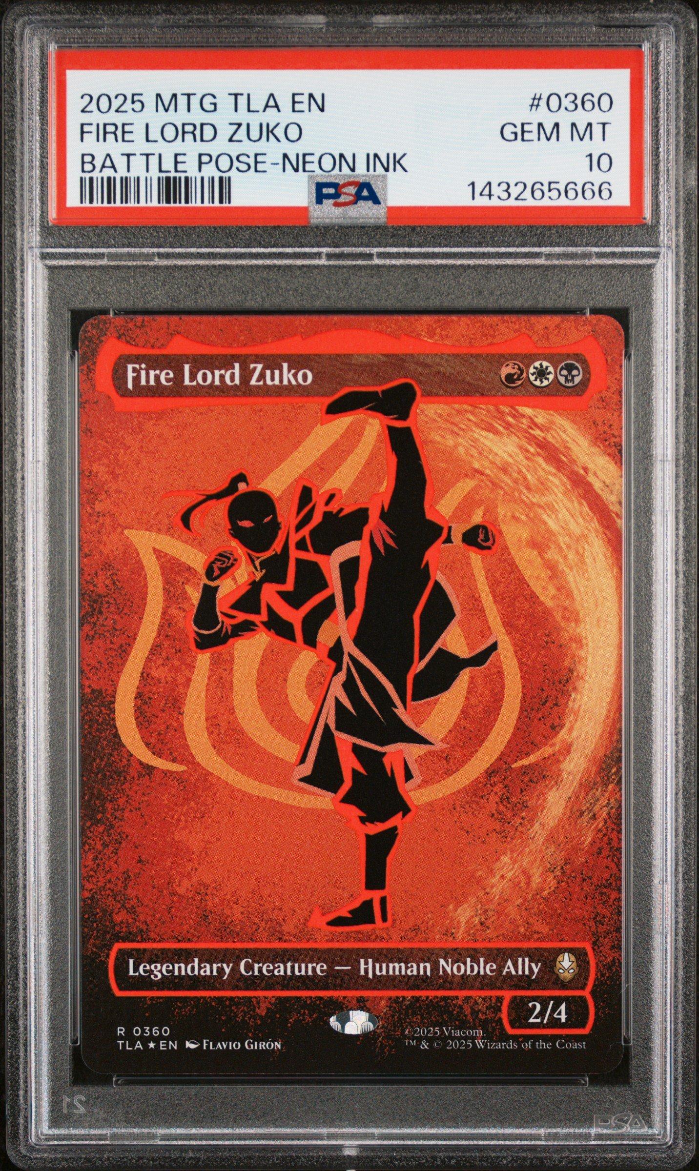 2025 Magic The Gathering Avatar: The Last Airbender 0360 Fire Lord Zuko Battle Pose Borderless-neon Ink PSA 10