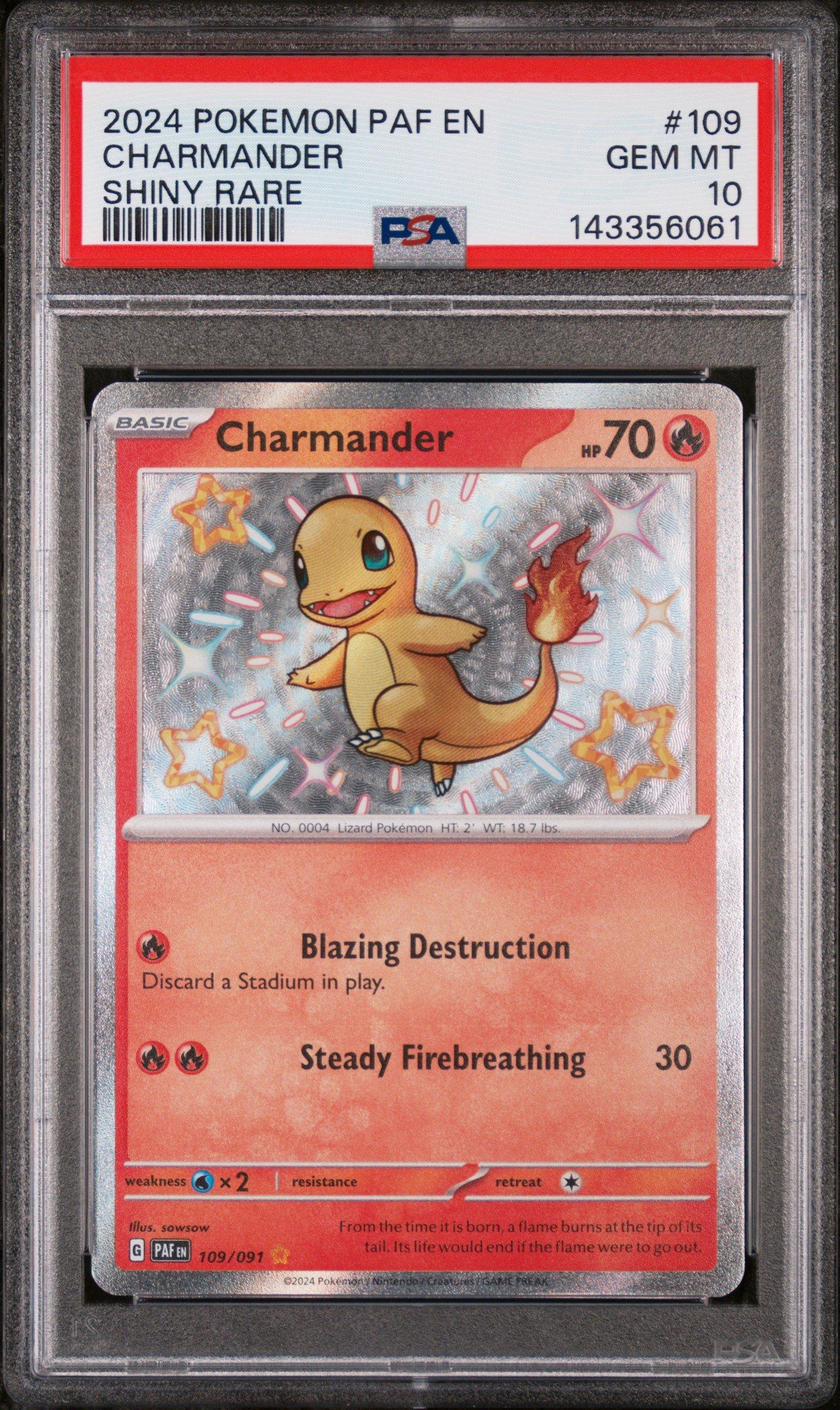 2024 Pokemon Paf En-paldean Fates 109 Charmander Shiny Rare PSA 10