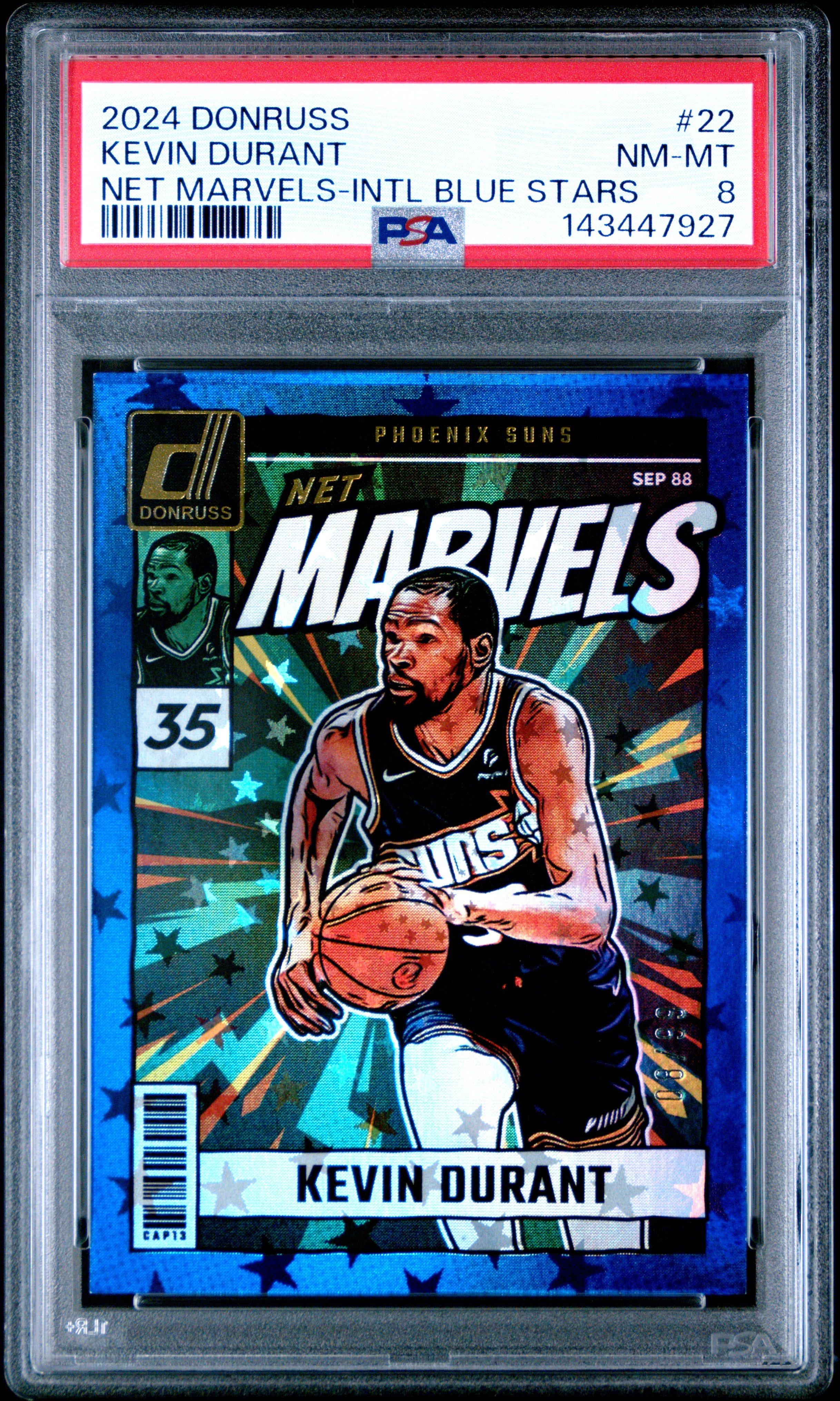 2024 Panini Donruss Net Marvels 22 Kevin Durant International Blue Stars PSA 8