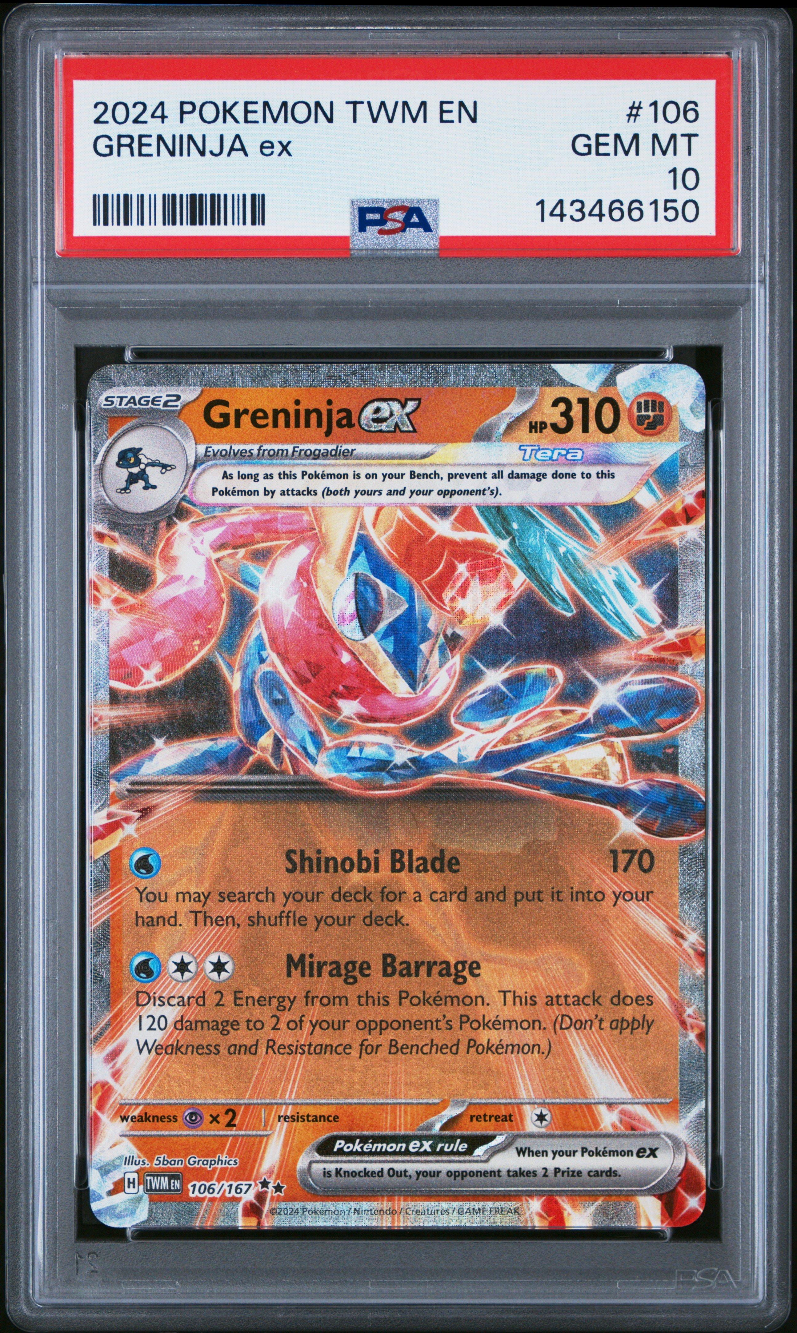 2024 Pokemon Twm En-twilight Masquerade 106 Greninja Ex PSA 10