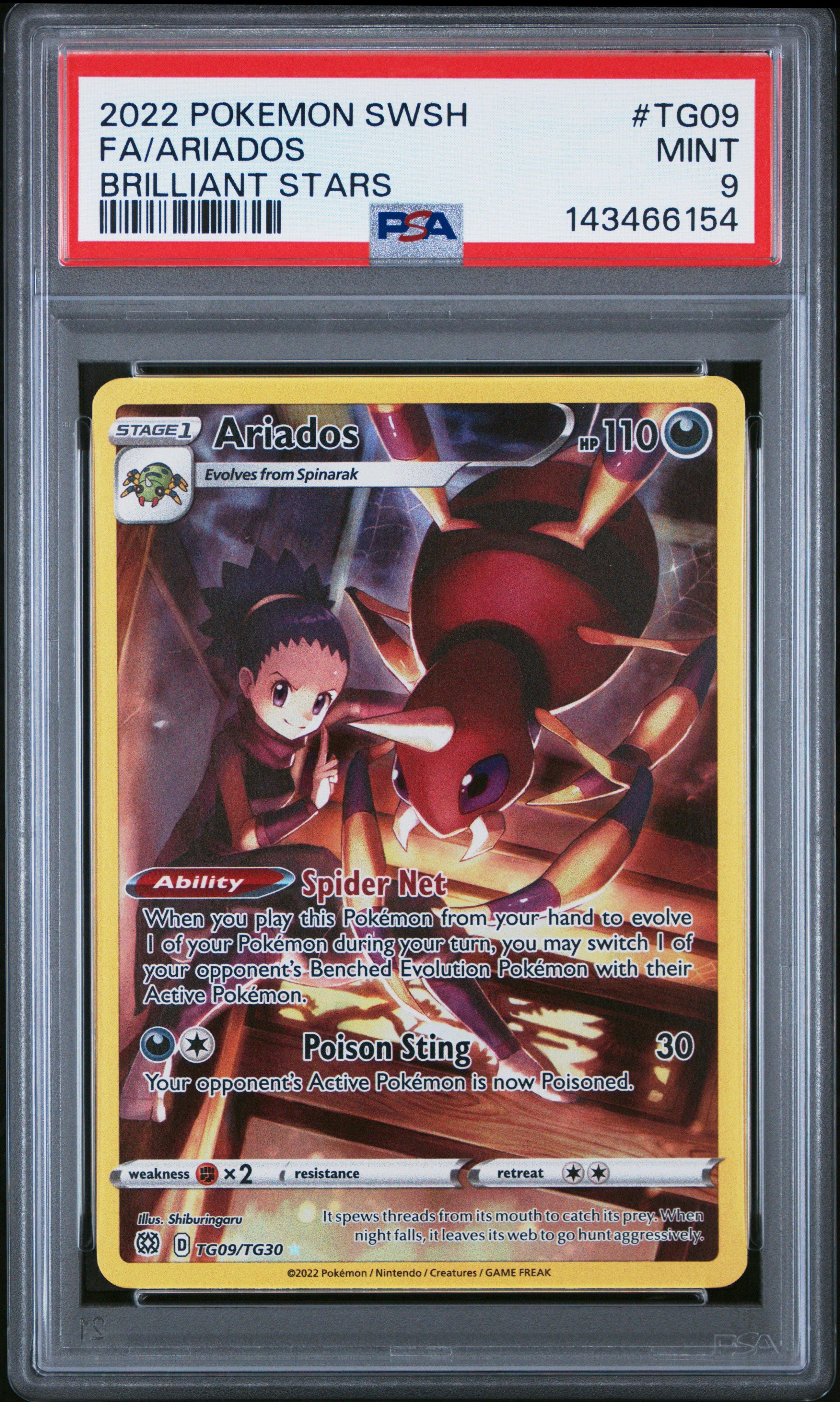 2022 Pokemon Sword & Shield Brilliant Stars Tg09 Full Art/ariados