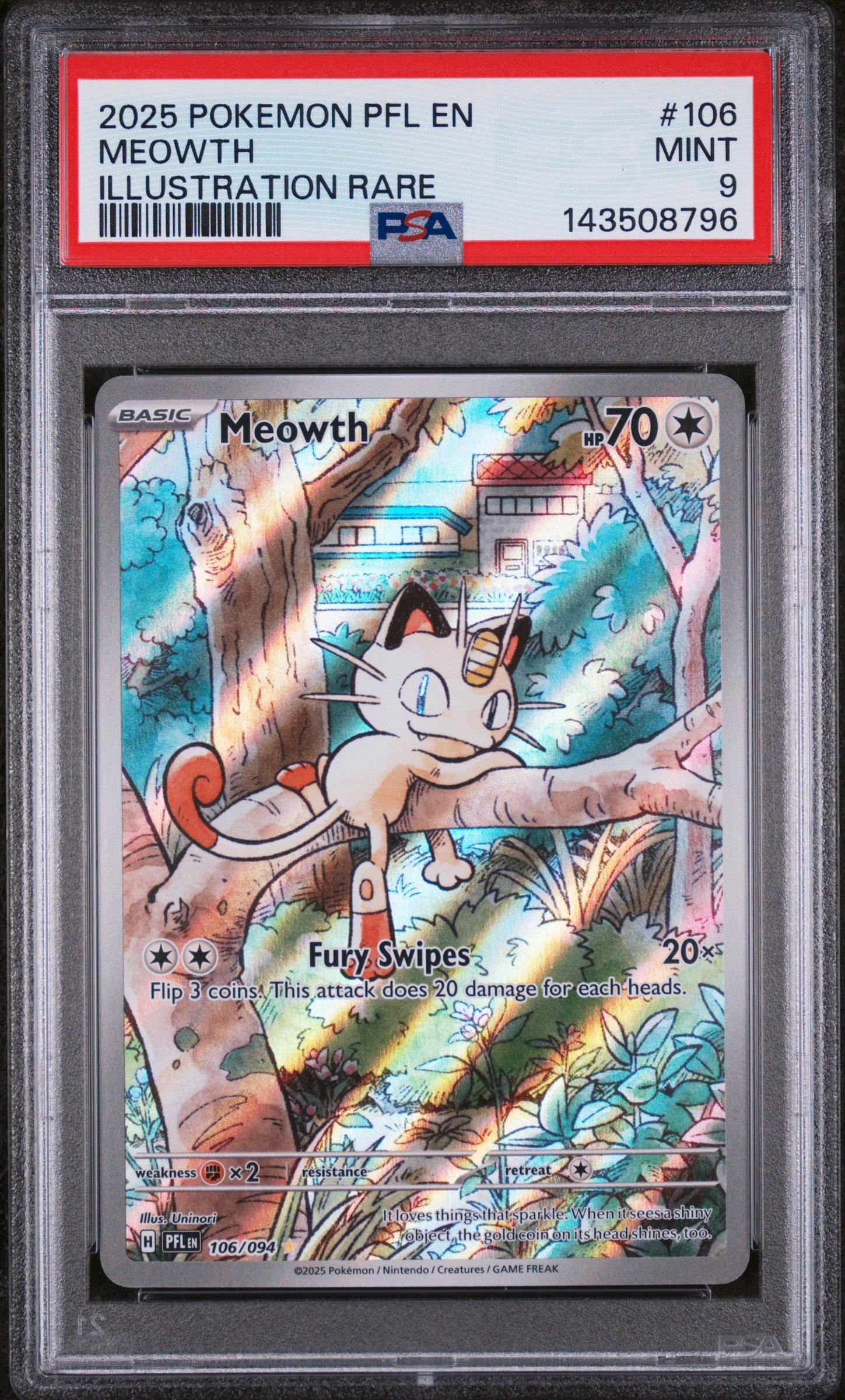 2025 Pokemon Pfl En-phantasmal Flames 106 Meowth Illustration Rare