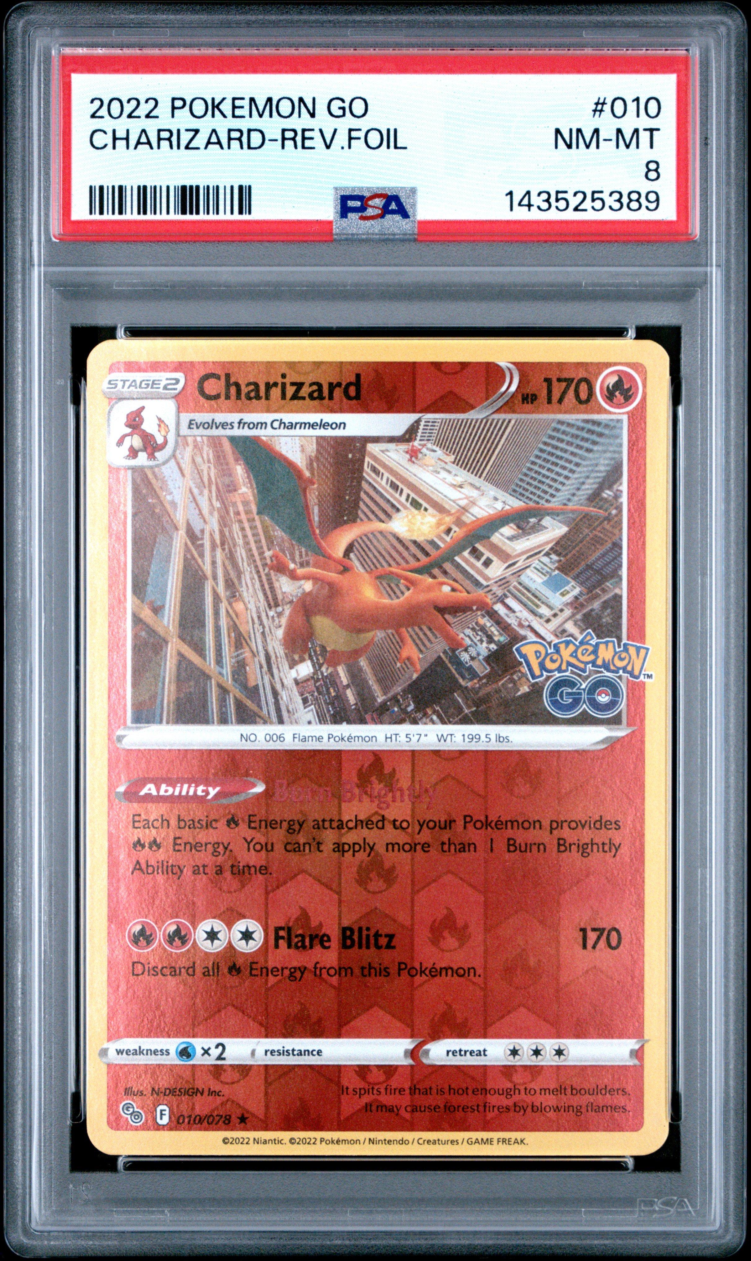 2022 Pokemon Go 010 Charizard-reverse Foil PSA 8 Graded Card | GameStop
