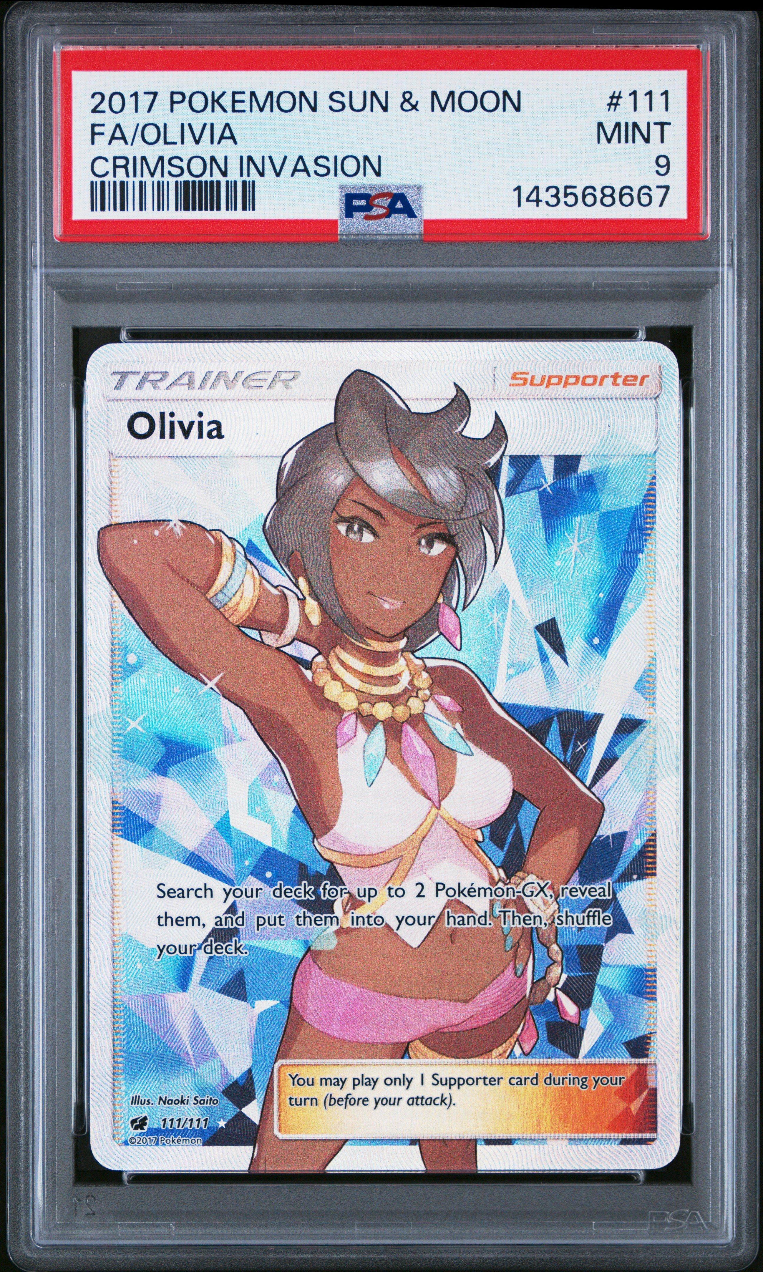 2017 Pokemon Sun & Moon Crimson Invasion 111 Full Art/olivia PSA 9