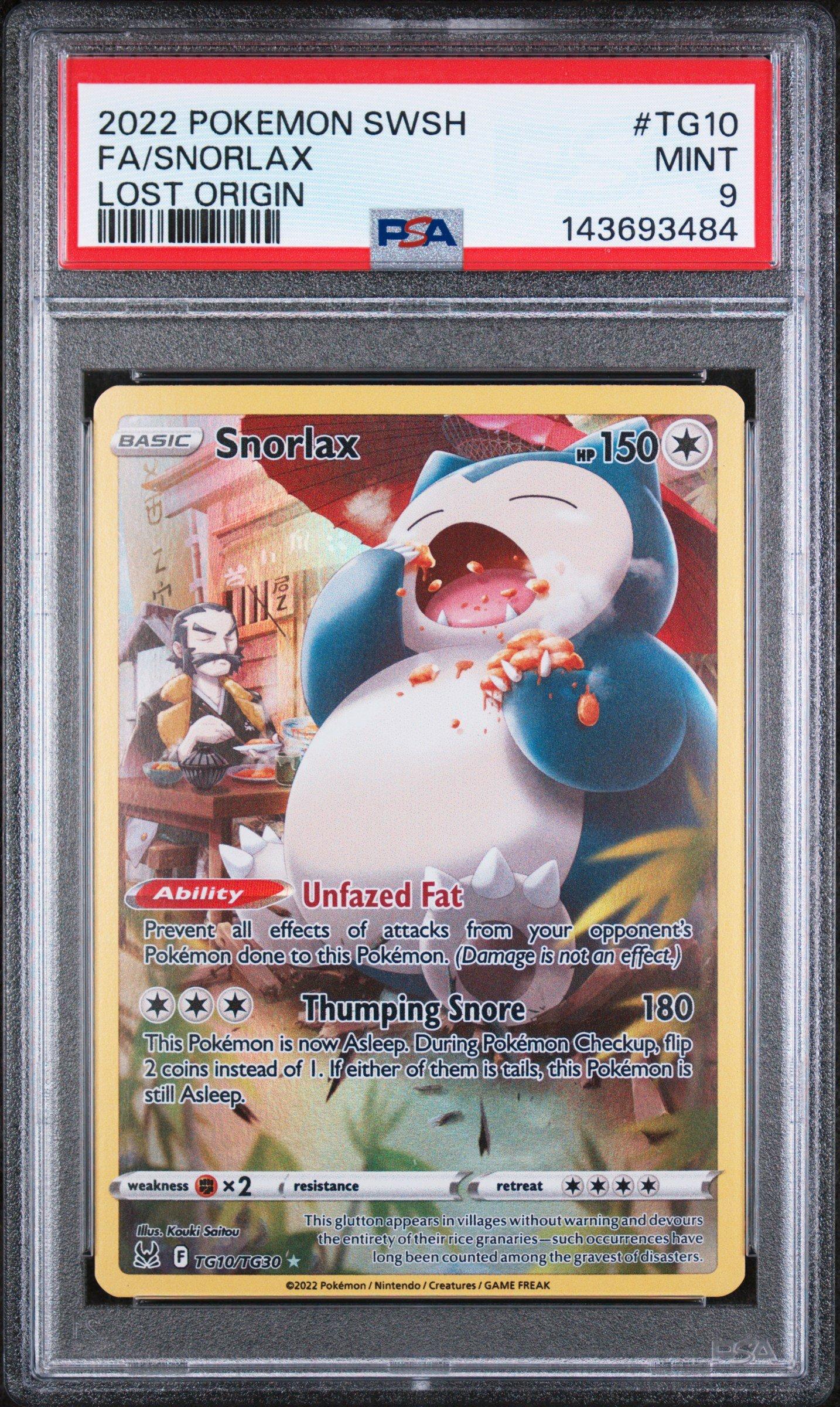 2022 Pokemon Sword & Shield Lost Origin Tg10 Full Art/snorlax PSA