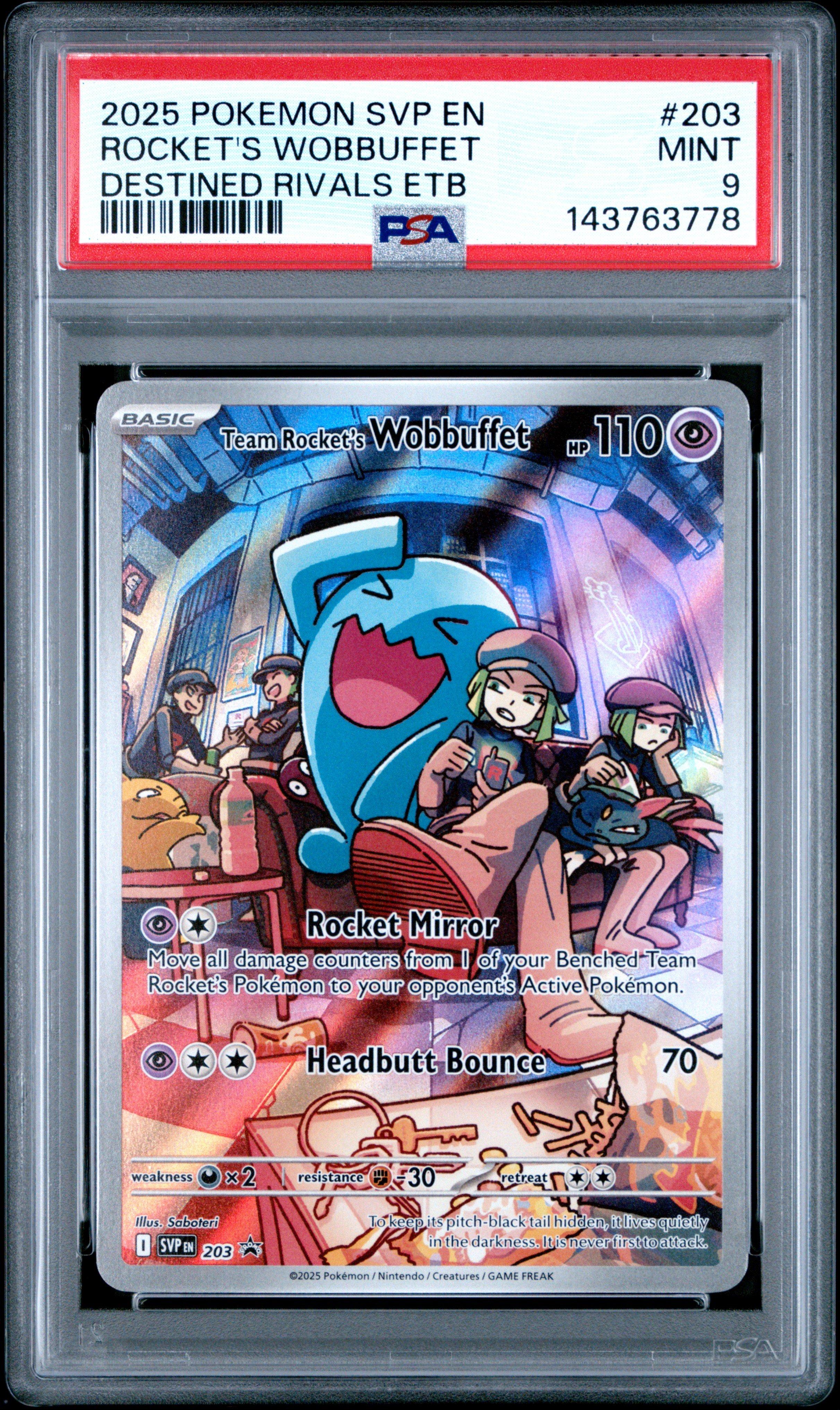 2025 Pokemon Svp En-sv Black Star Promo 203 Team Rocket's Wobbuffet  Destined Rivals Elite Trainer Box PSA 9 Graded Card | GameStop