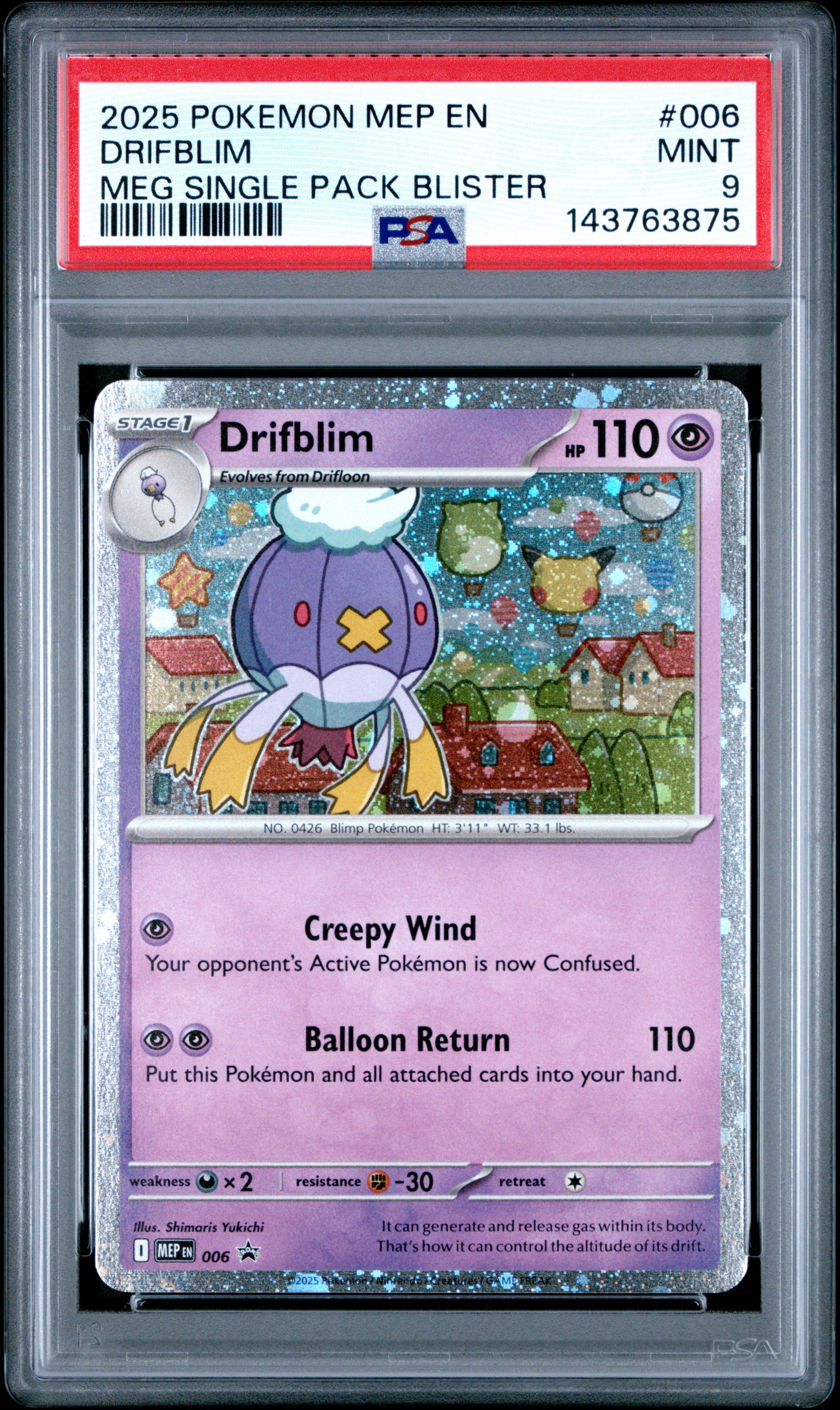 2025 Pokemon Mep En-me Black Star Promo 006 Drifblim Mega Evolution Single  Pack Blister PSA 9 Graded Card | GameStop