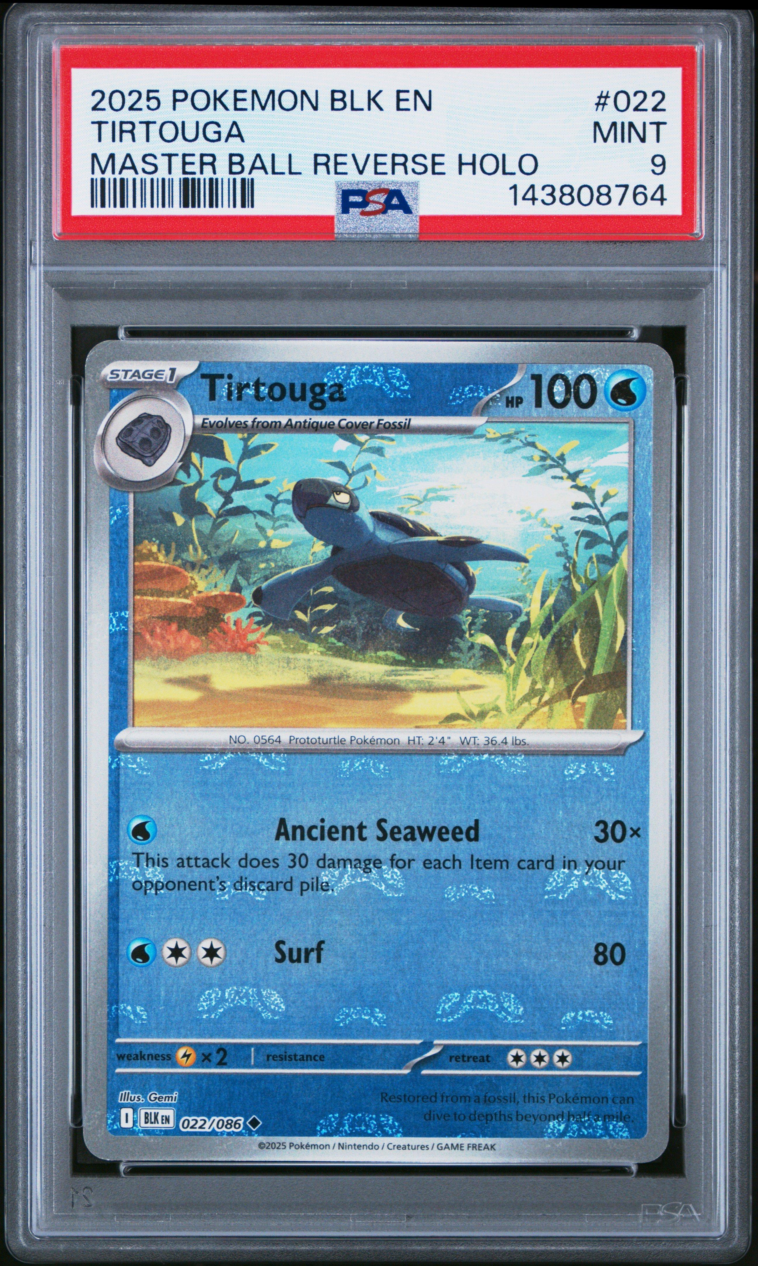 2025 Pokemon Blk En-black Bolt 022 Tirtouga Master Ball Reverse Holo PSA 9  Graded Card | GameStop