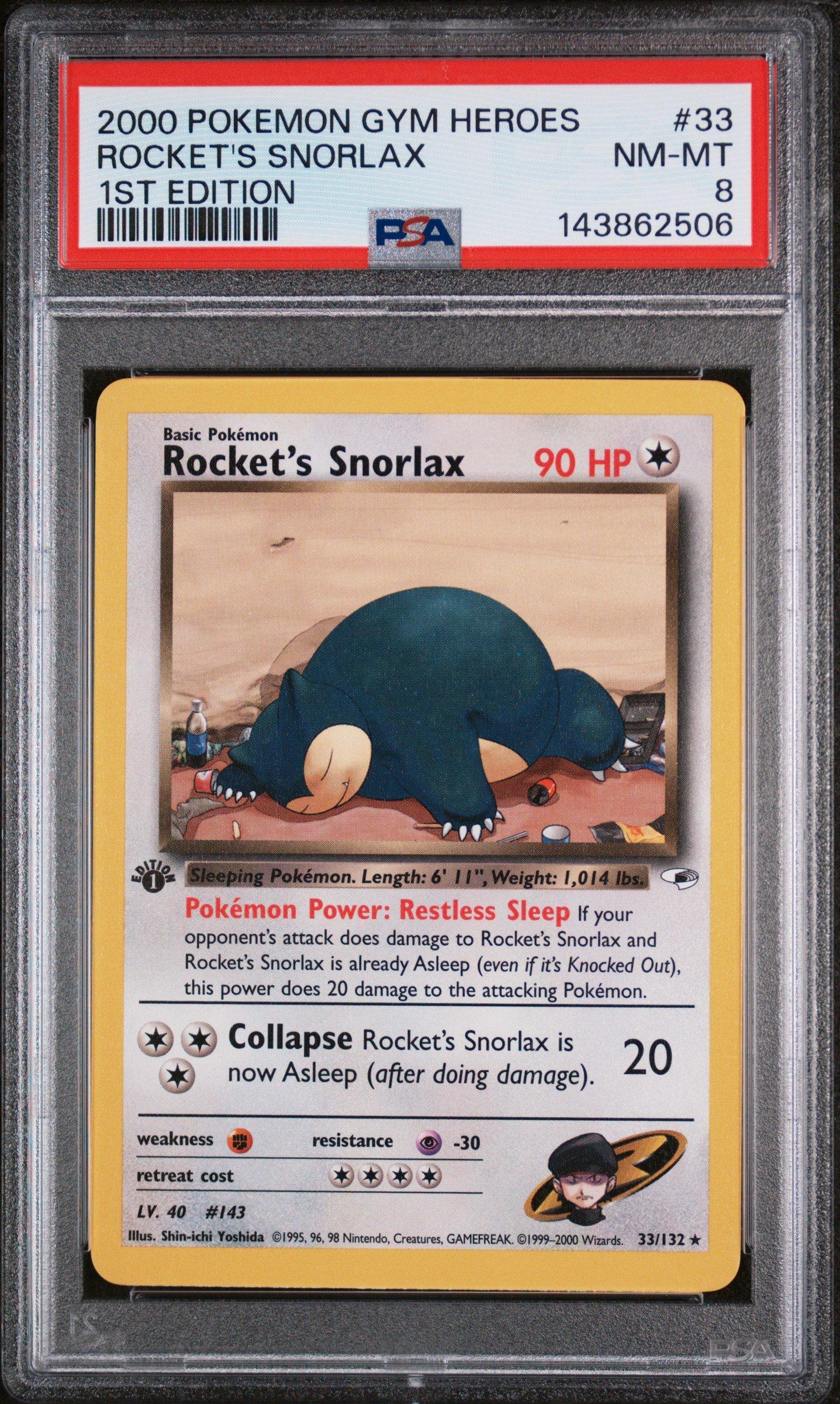 2000 Pokemon Gym Heroes 33 Rocket's Snorlax 1st Edition PSA 8