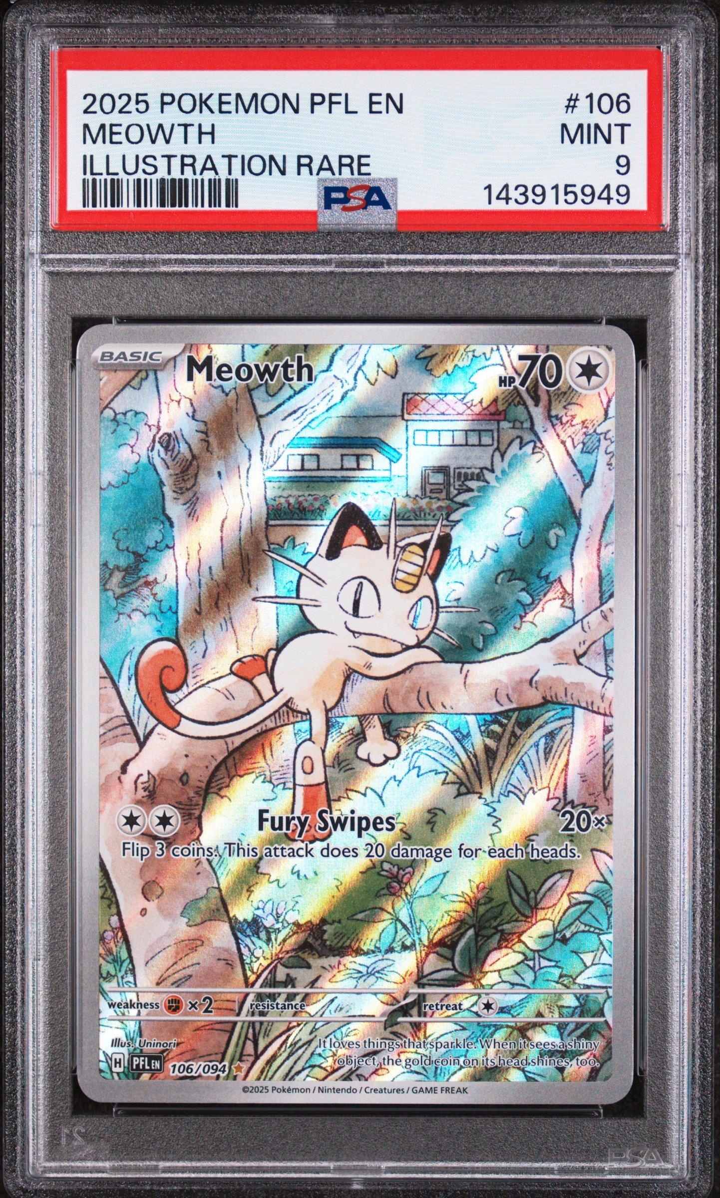 2025 Pokemon Pfl En-phantasmal Flames 106 Meowth Illustration Rare