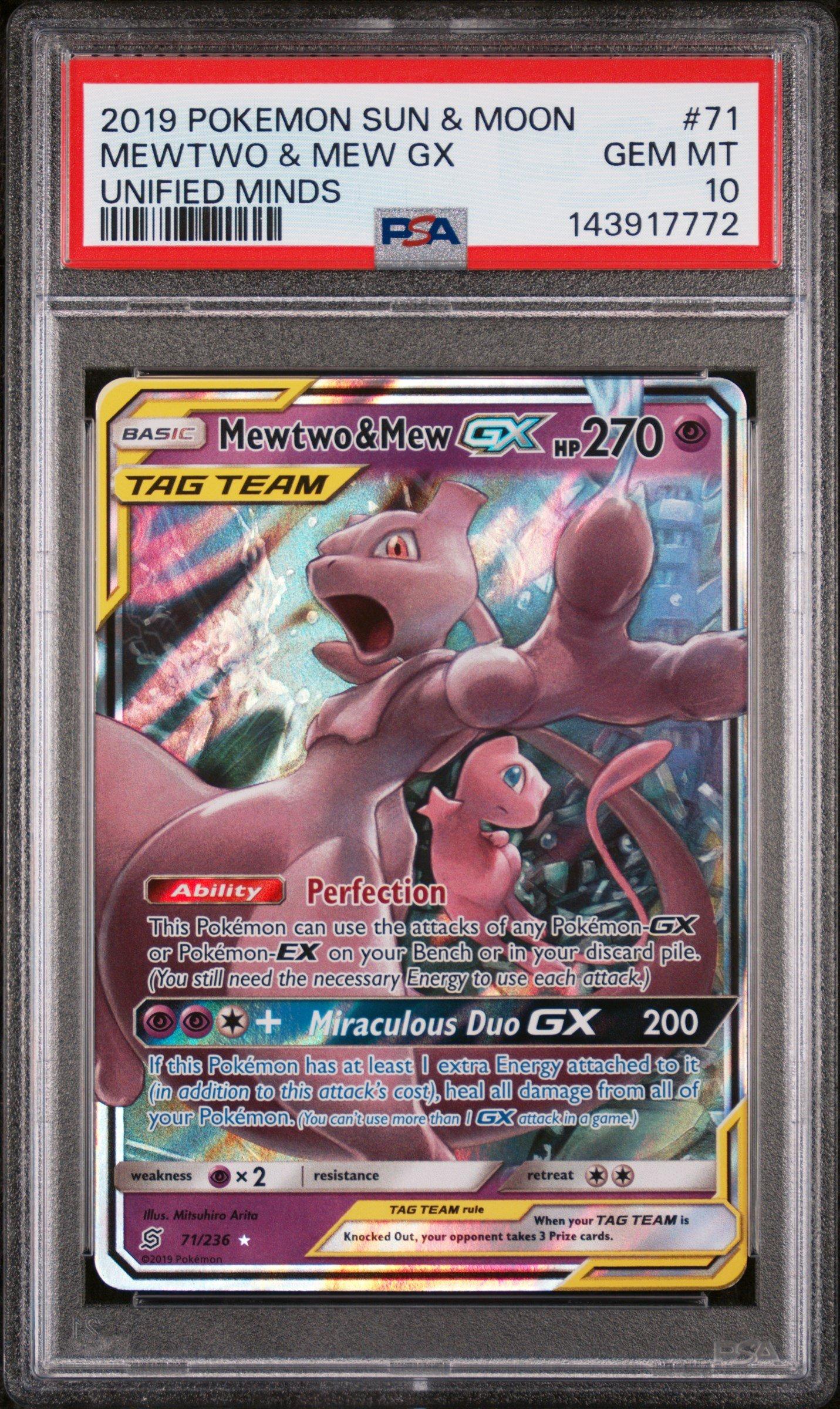 2019 Pokemon Sun & Moon Unified Minds 71 Mewtwo & Mew Gx PSA 10