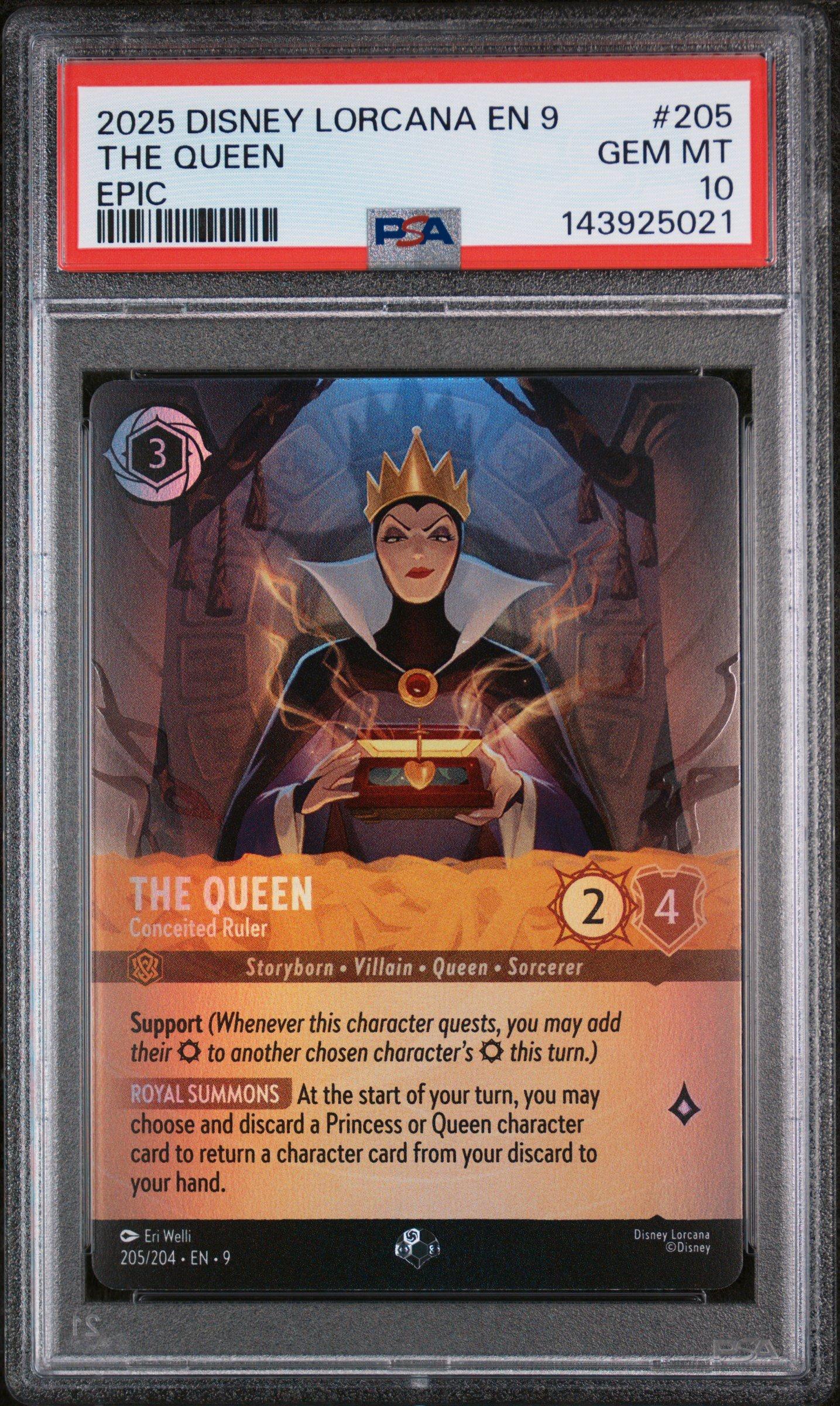 2025 Disney Lorcana En 9-fabled 205 The Queen - Conceited Ruler Epic PSA 10