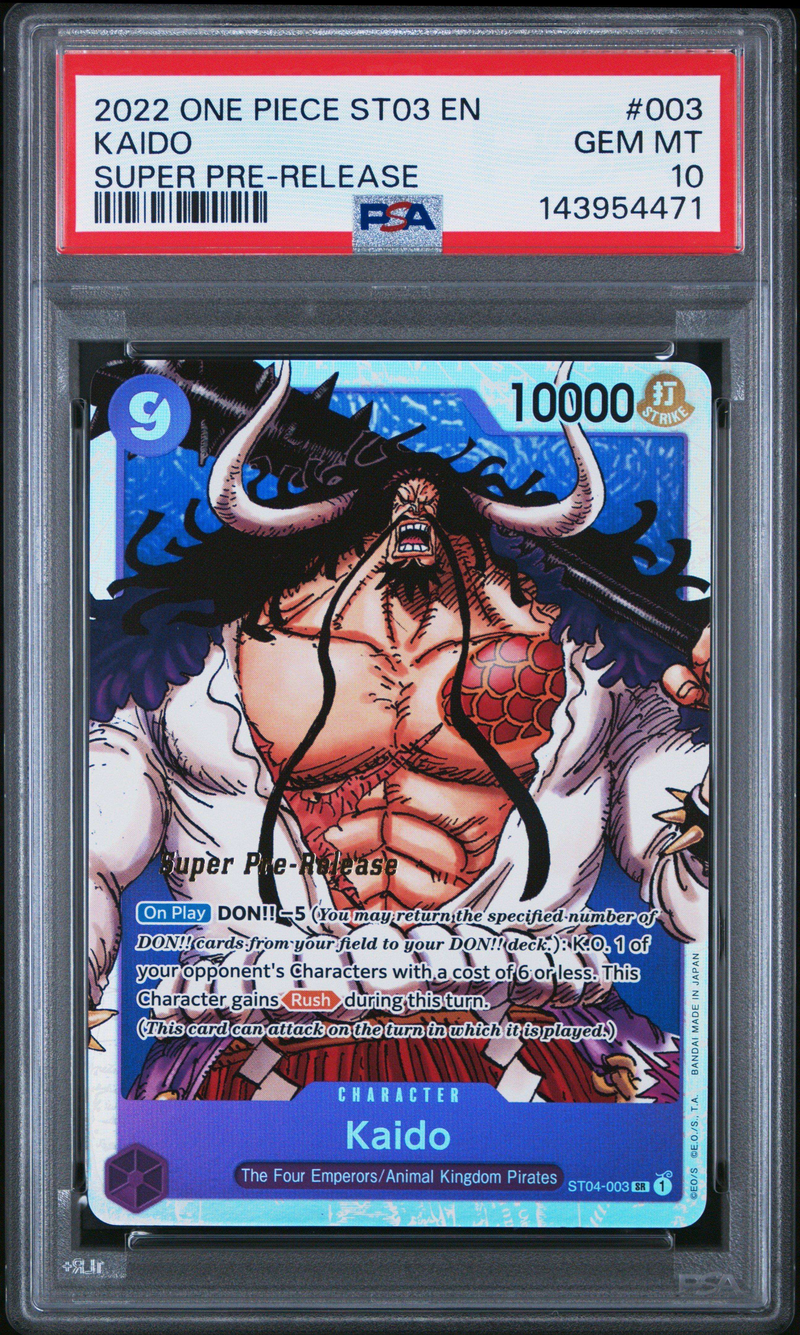 2022 One Piece Starter Deck St04-animal Kingdom Pirates 003 Kaido Super  Pre-release PSA 10 Graded Card | GameStop