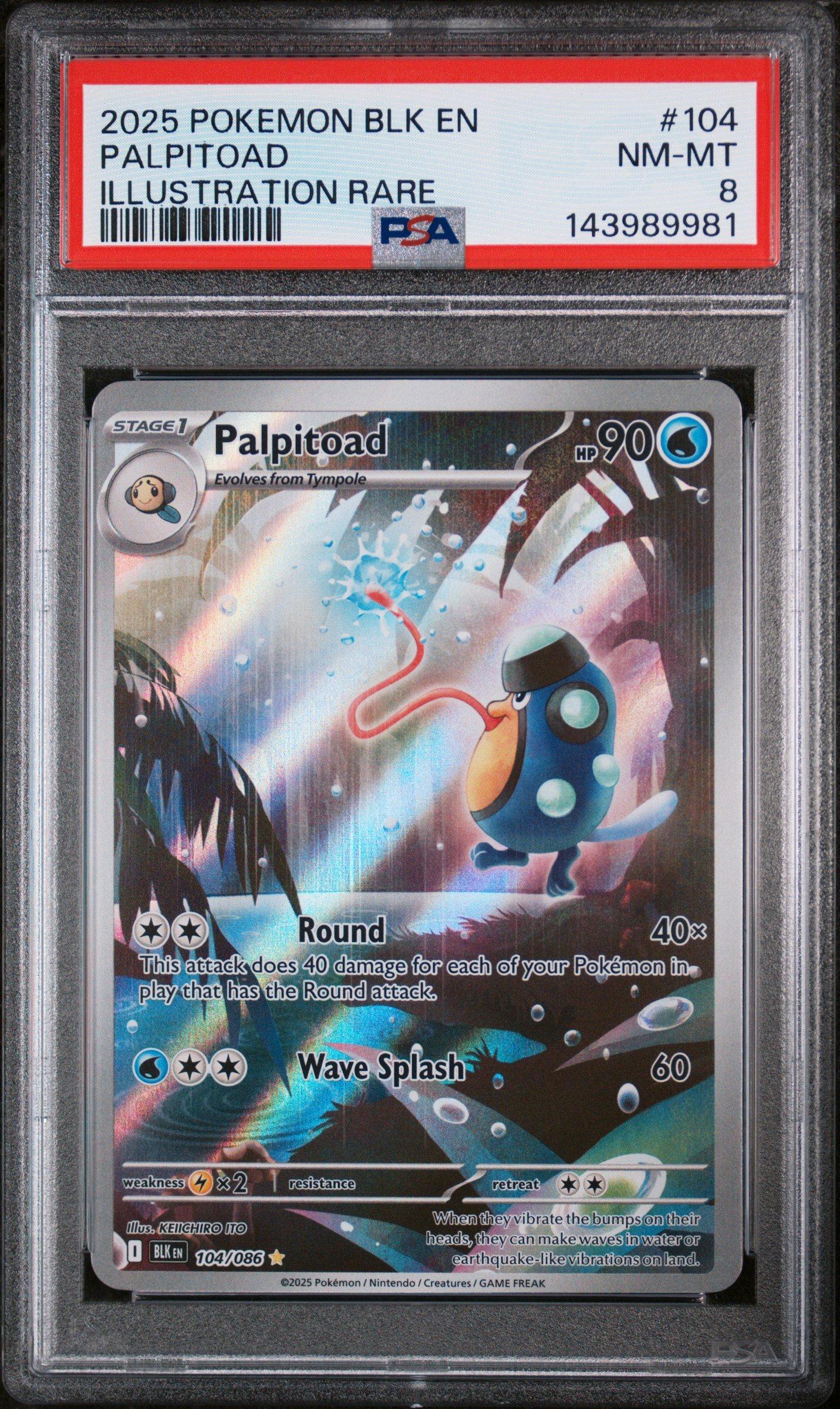 2025 Pokemon Blk En-black Bolt 104 Palpitoad Illustration Rare PSA 8