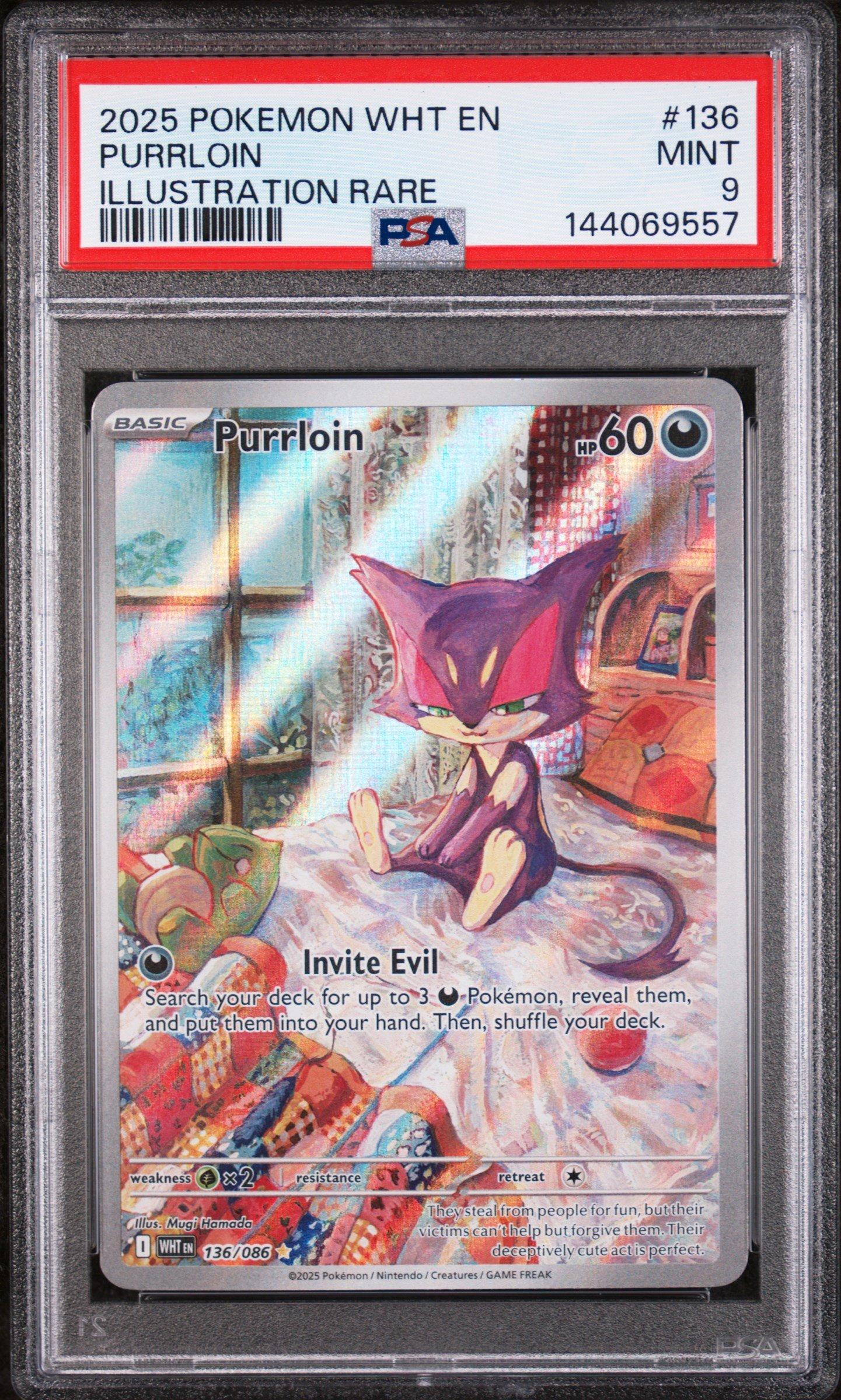 2025 Pokemon Wht En-white Flare 136 Purrloin Illustration Rare PSA 9