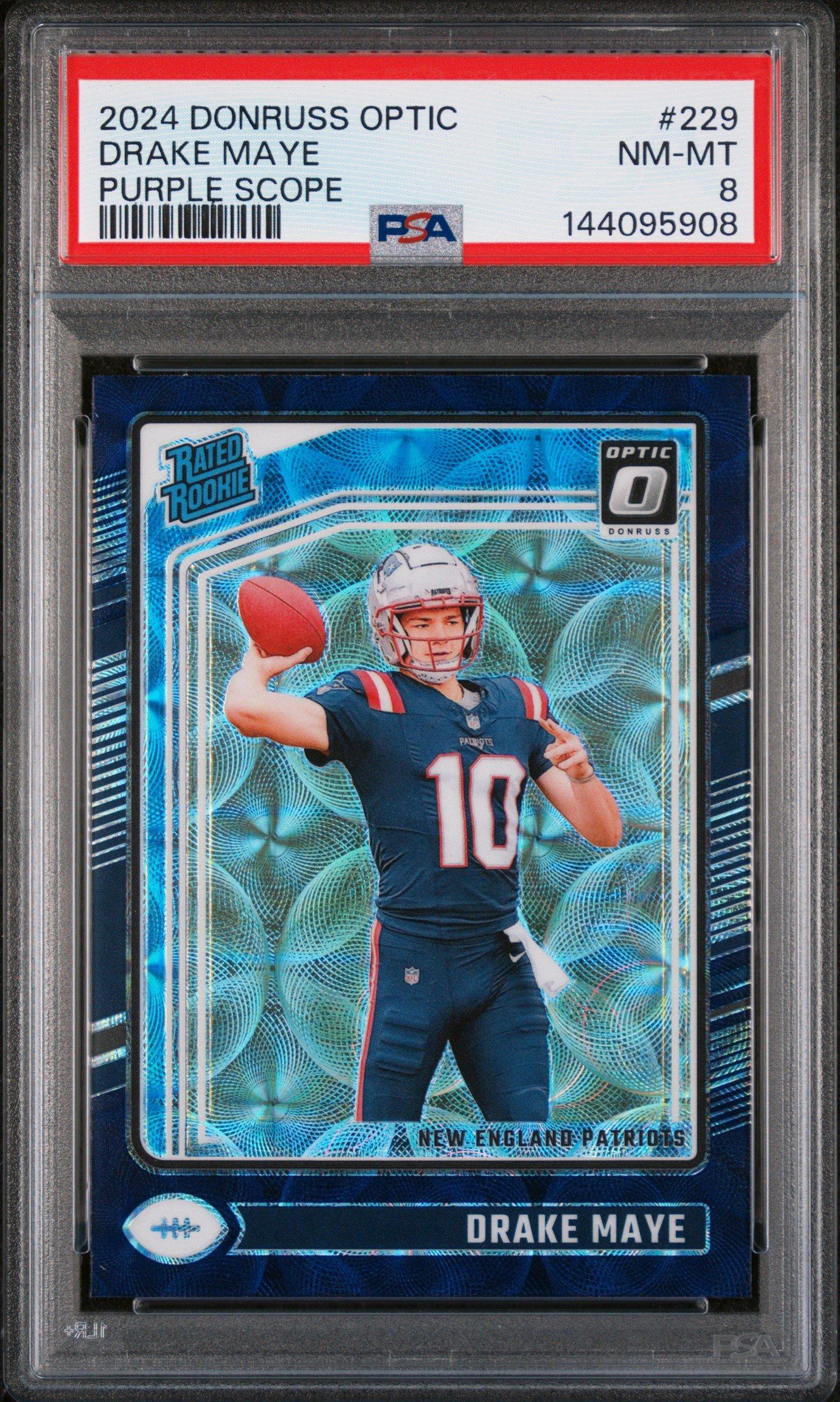 2024 Panini Donruss Optic 229 Drake Maye Purple Scope PSA 8
