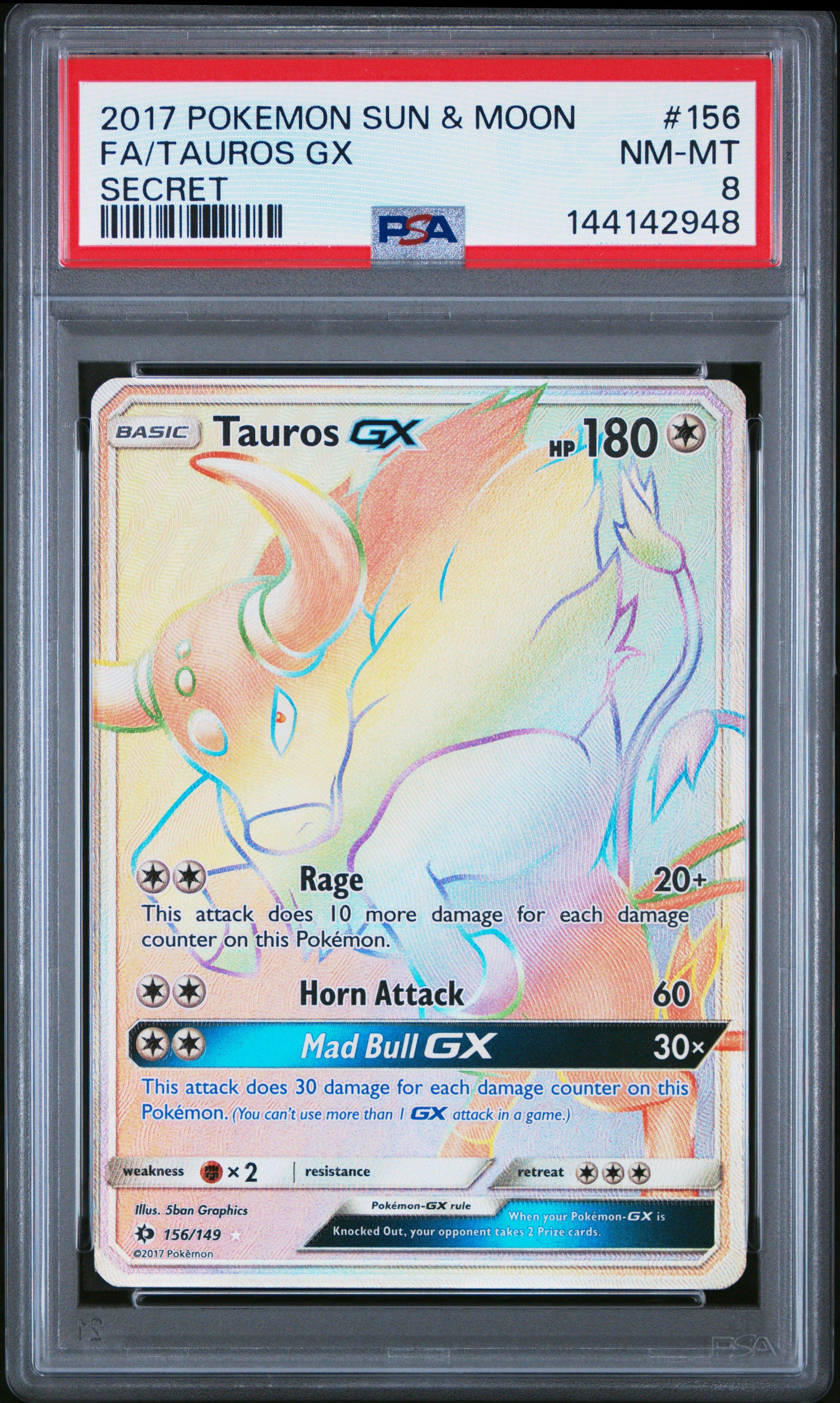 2017 Pokemon Sun & Moon 156 Full Art/tauros Gx Secret PSA 8 Graded Card |  GameStop