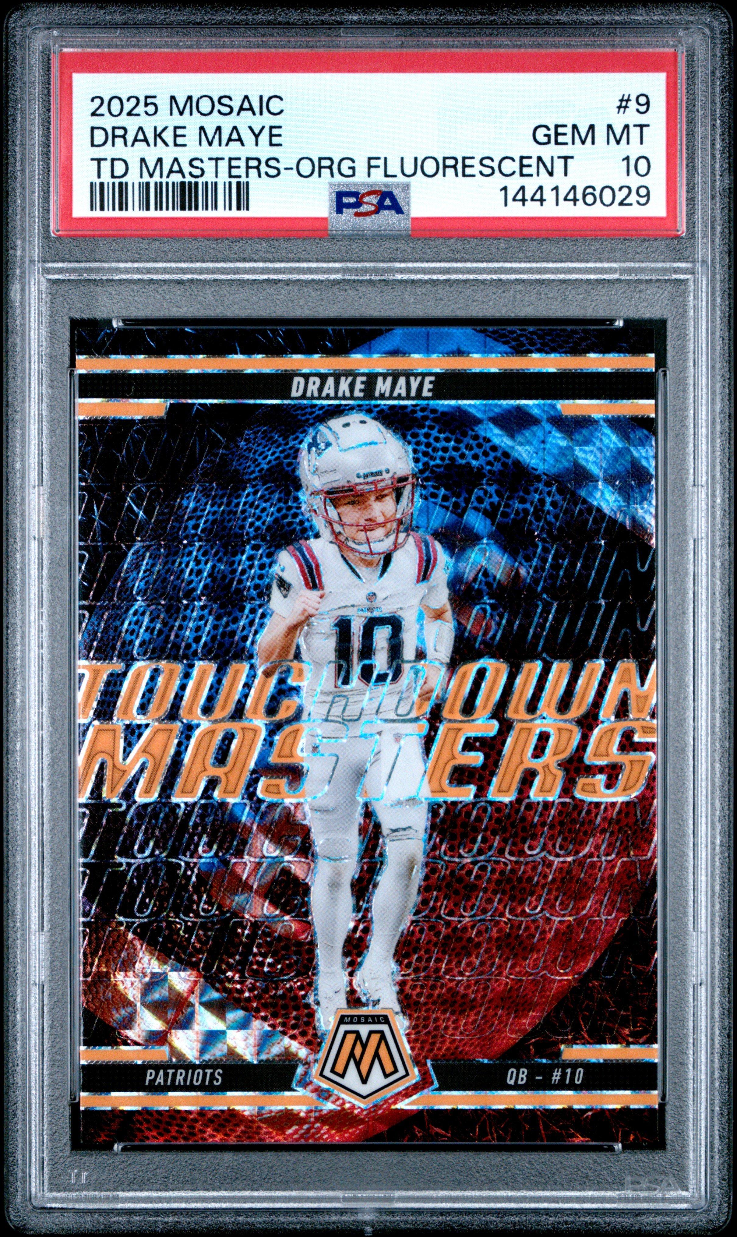 2025 Panini Mosaic Touchdown Masters 9 Drake Maye Orange